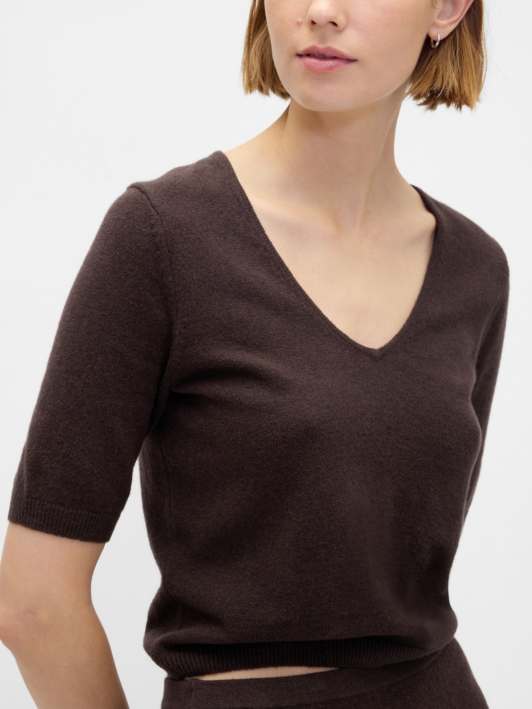 Brown CashSoft Elbow Sleeve Crop Jumper - Image 4 of 4 Brown CashSoft Elbow Sleeve Crop Jumper - Image 4 of 4