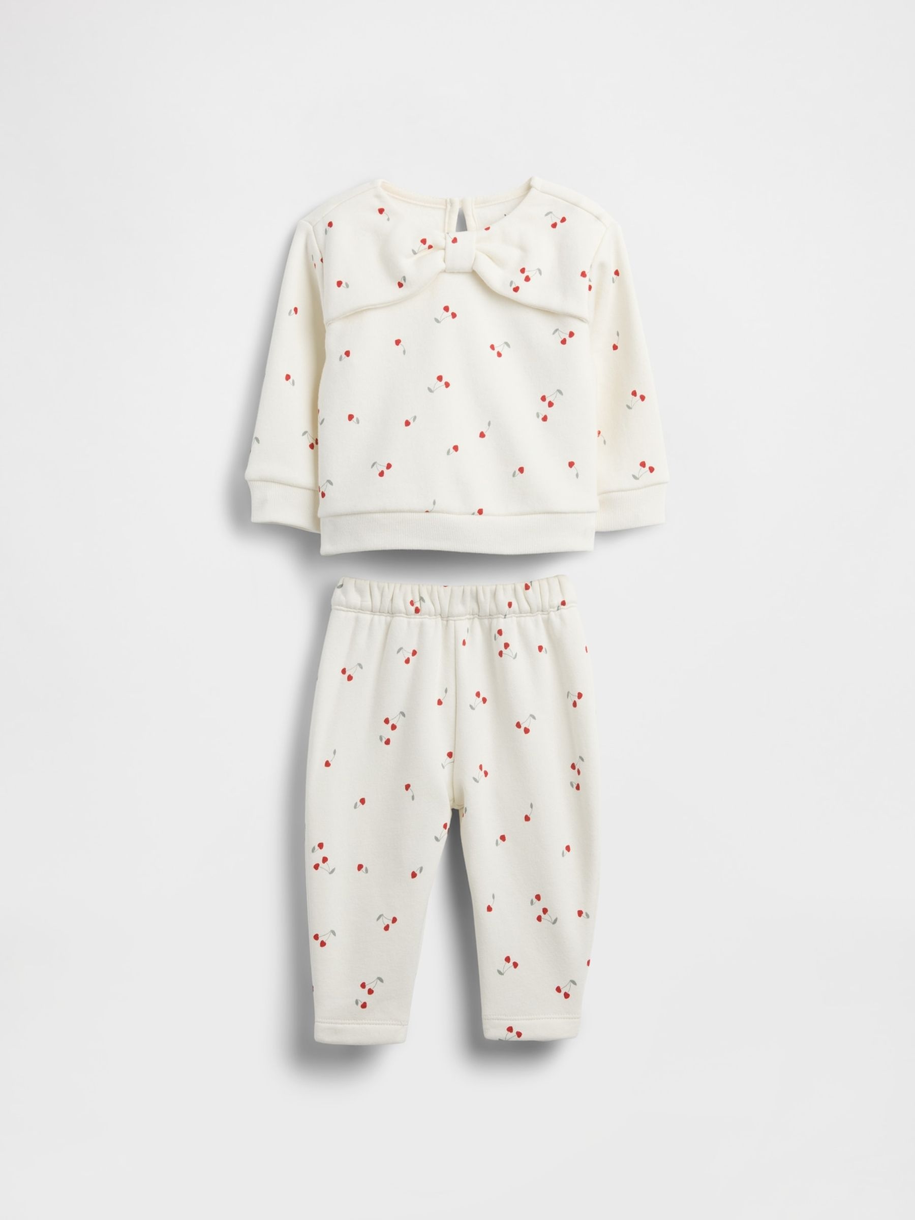 White Cherry Print Vintage Soft Bow Outfit Set - Image 1 of 3