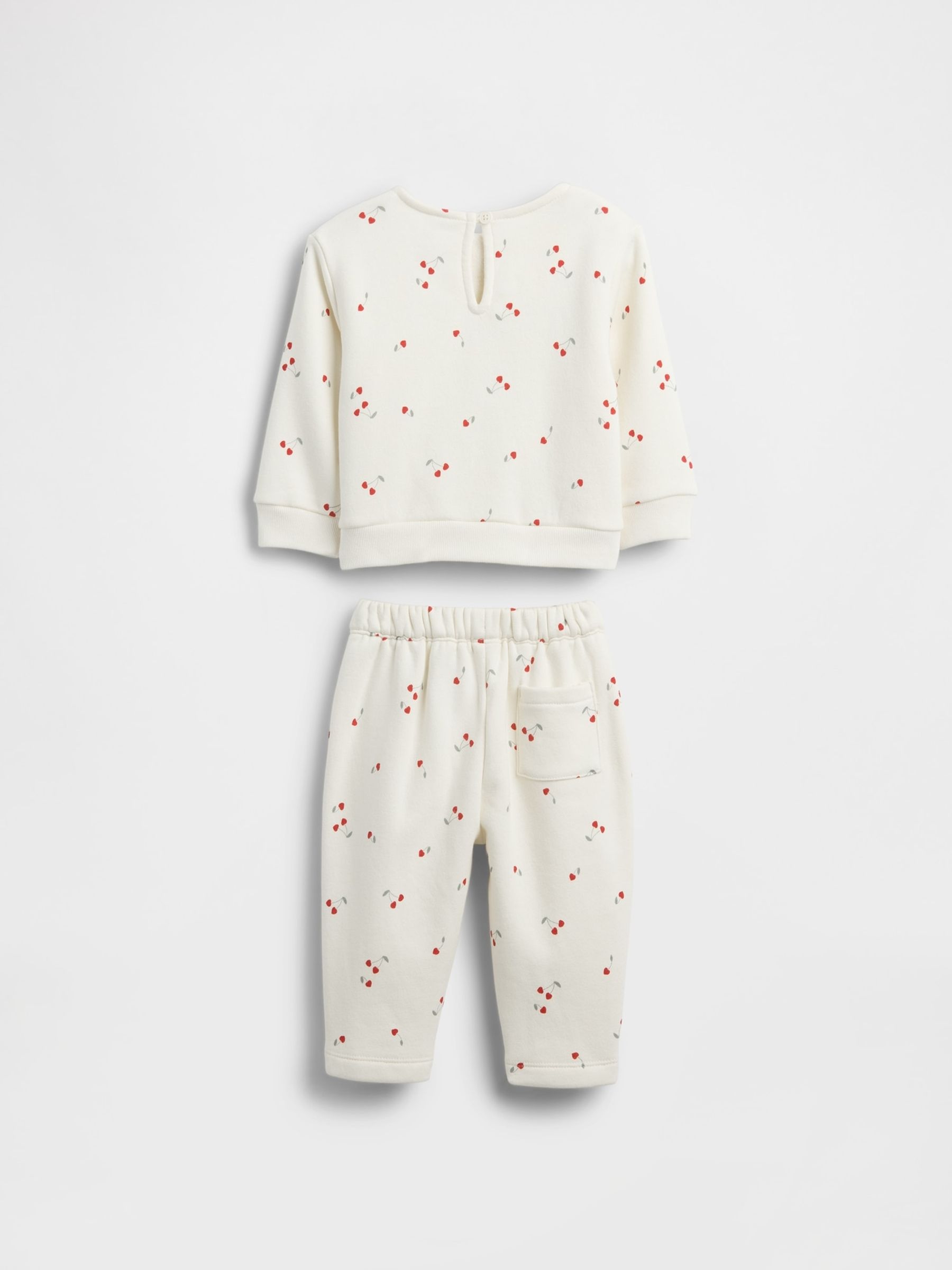 White Cherry Print Vintage Soft Bow Outfit Set - Image 2 of 3