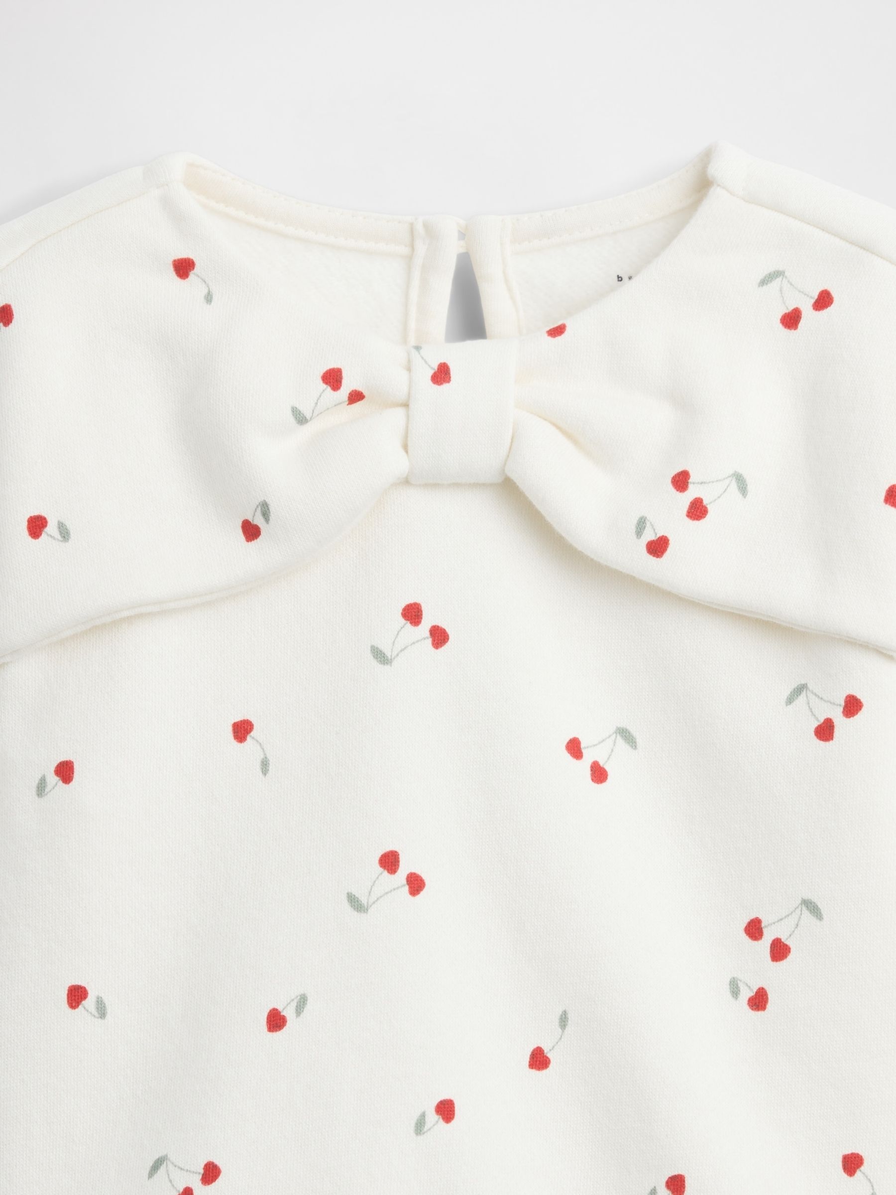 White Cherry Print Vintage Soft Bow Outfit Set - Image 3 of 3