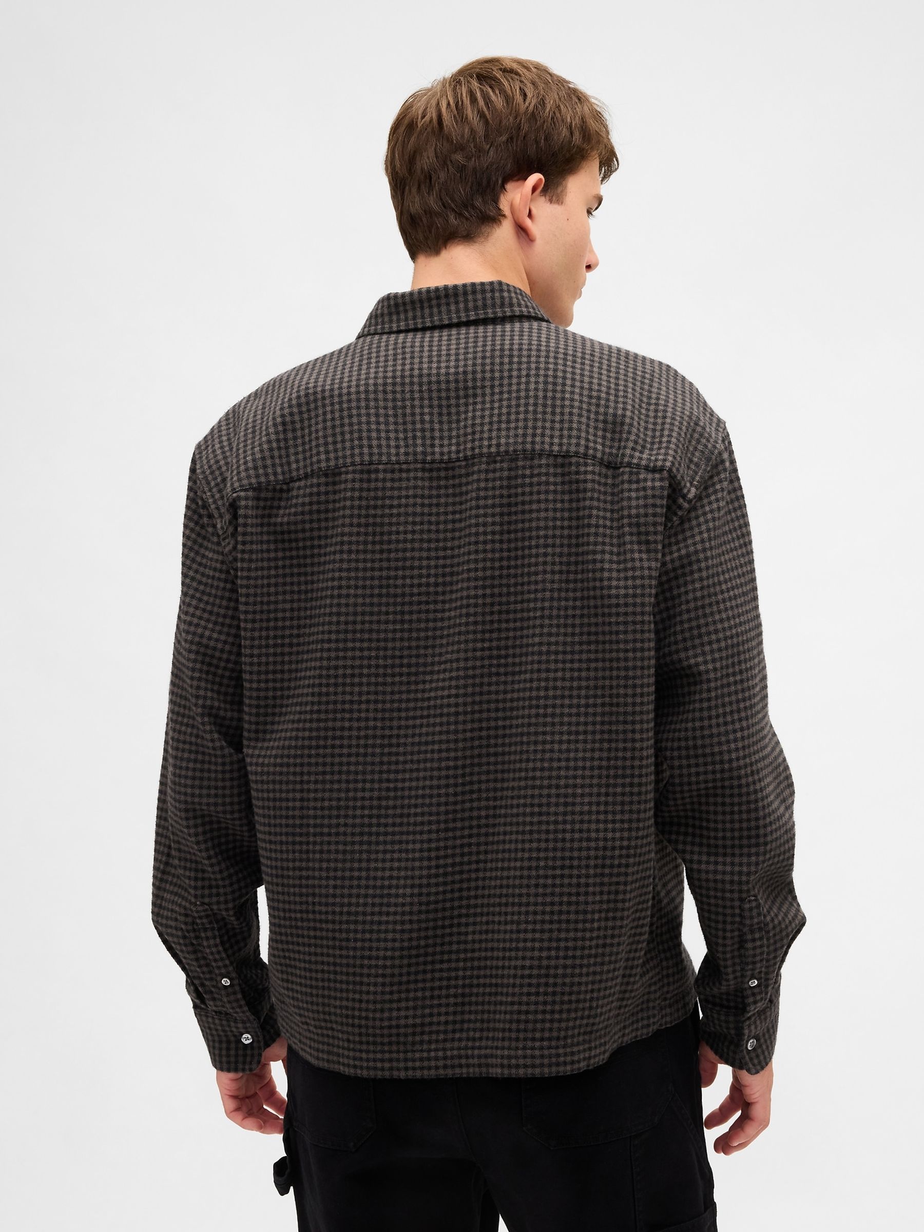 Brown Cotton Relaxed Flannel Shirt - Image 2 of 4
