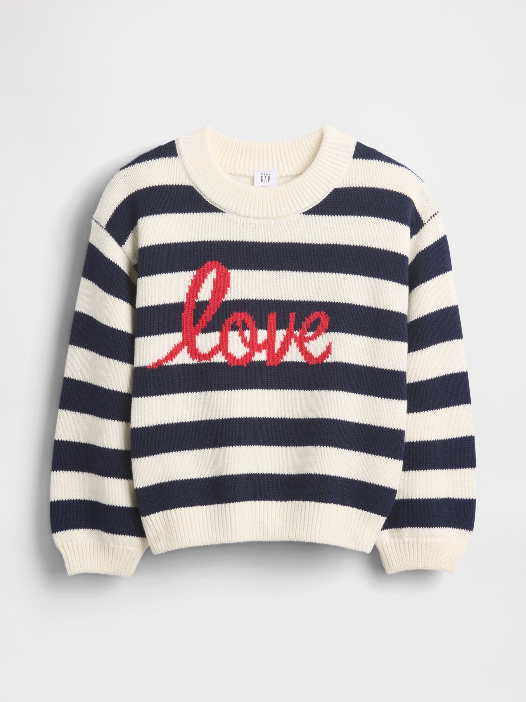Cream Stripe Crew Neck Valentines Jumper - Image 1 of 2