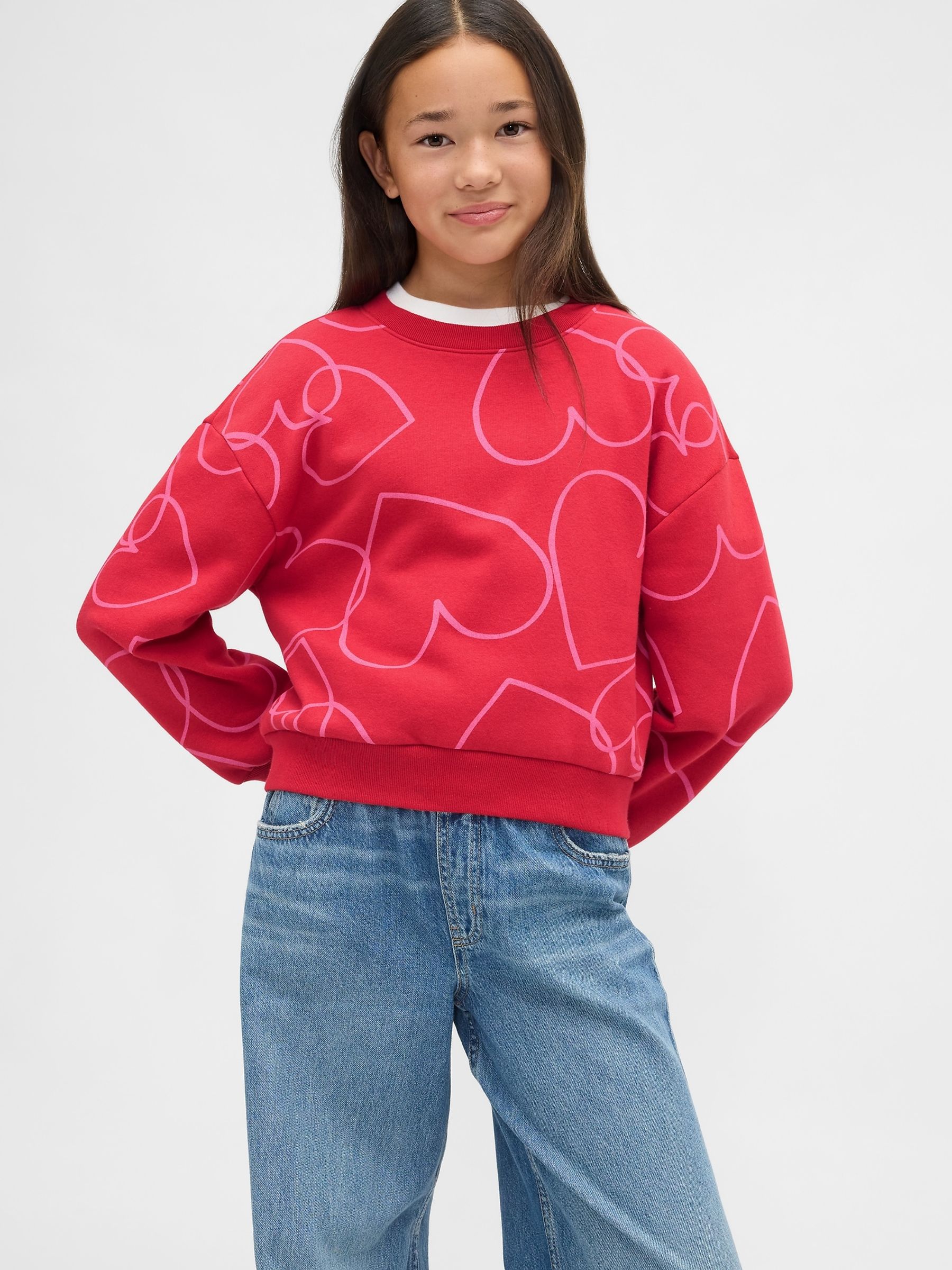 Red VintageSoft Heart Print Dolman Sweatshirt - Image 1 of 5 Red VintageSoft Heart Print Dolman Sweatshirt - Image 1 of 5