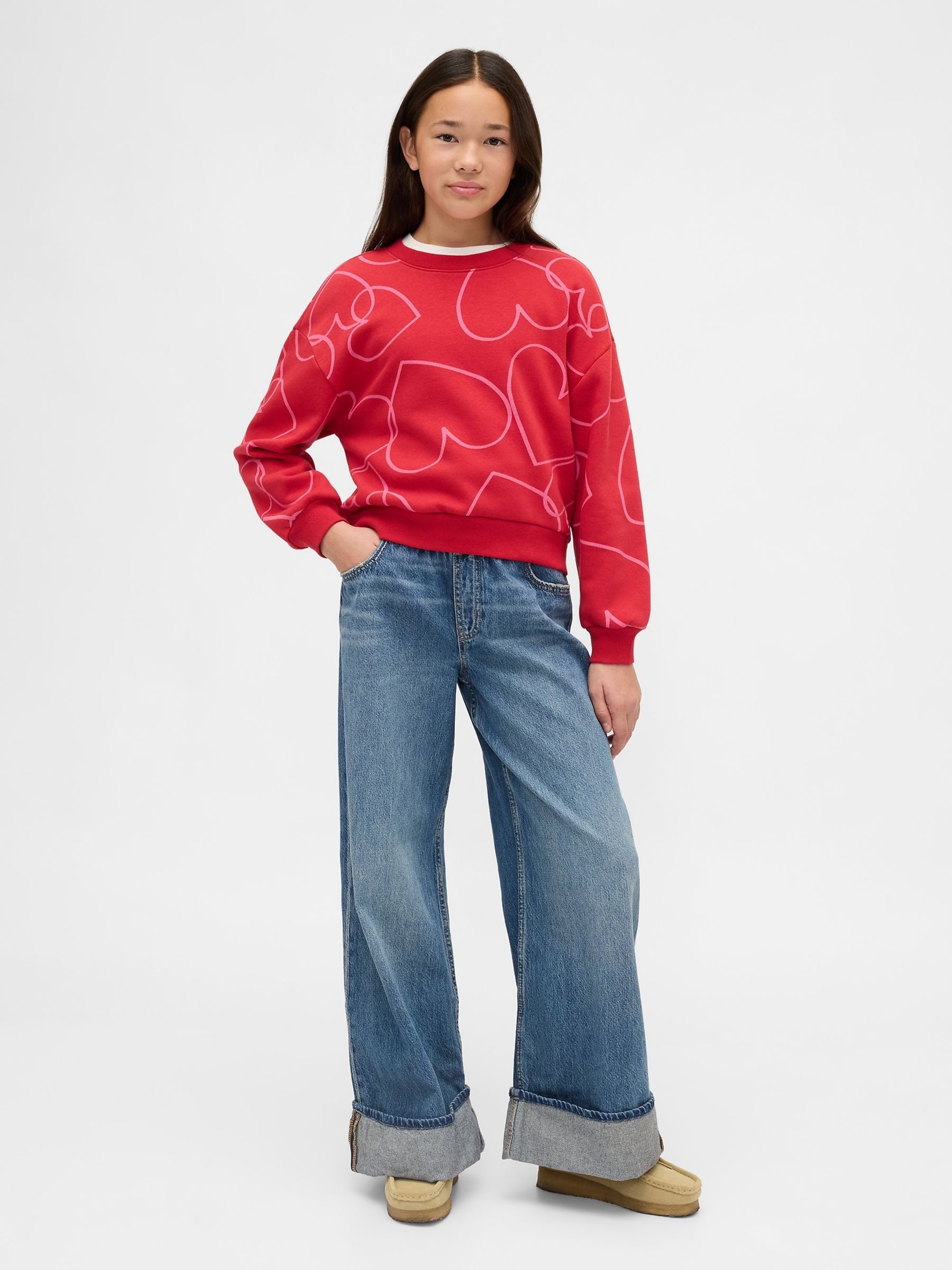 Red VintageSoft Heart Print Dolman Sweatshirt - Image 3 of 5