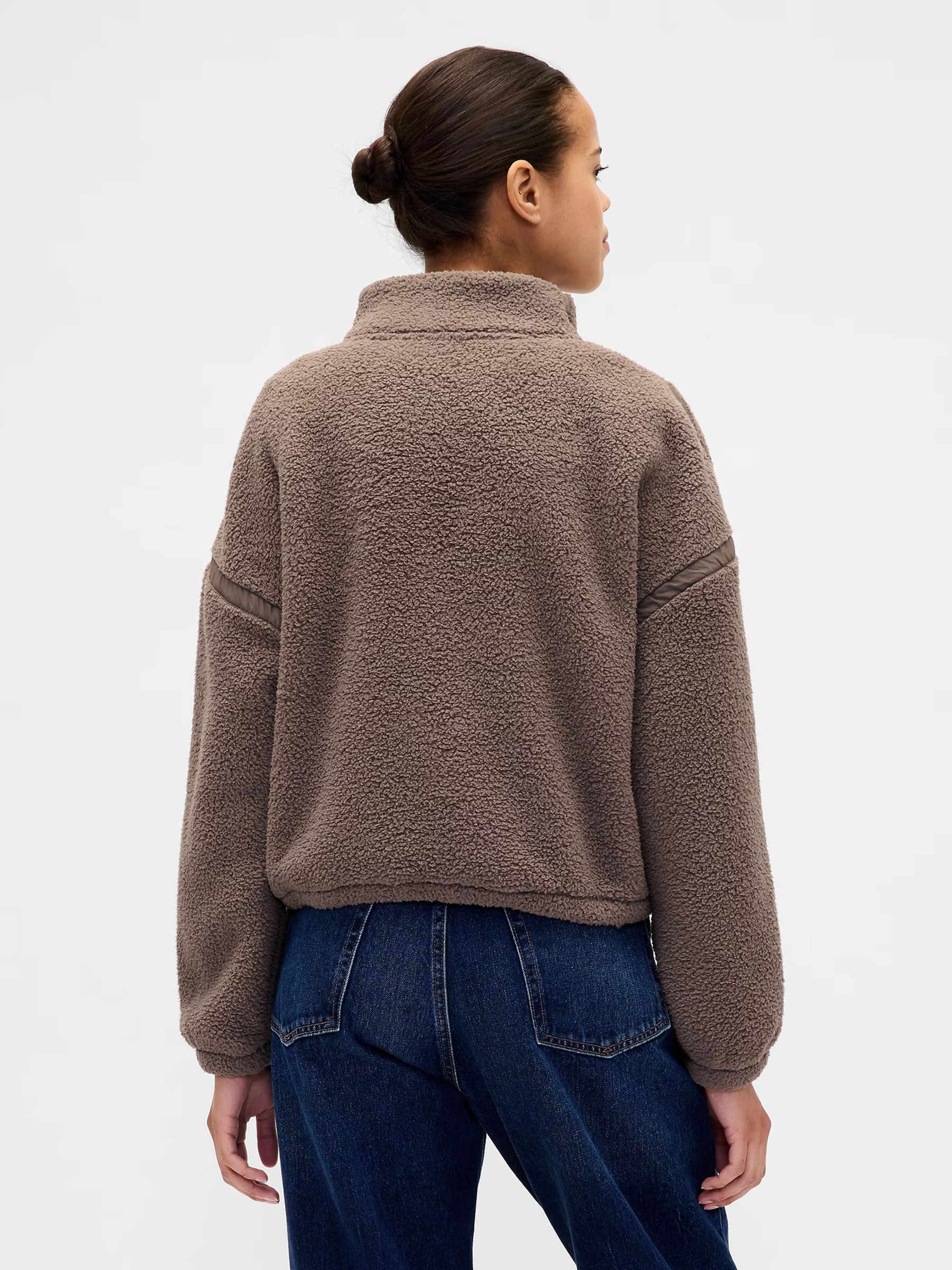 Brown Oversized Cropped Sherpa Half-Zip Fleece - Image 2 of 4