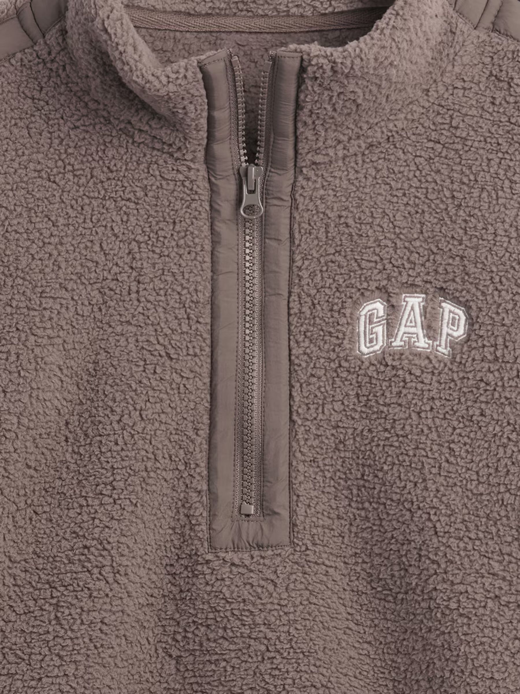 Brown Oversized Cropped Sherpa Half-Zip Fleece - Image 4 of 4 Brown Oversized Cropped Sherpa Half-Zip Fleece - Image 4 of 4