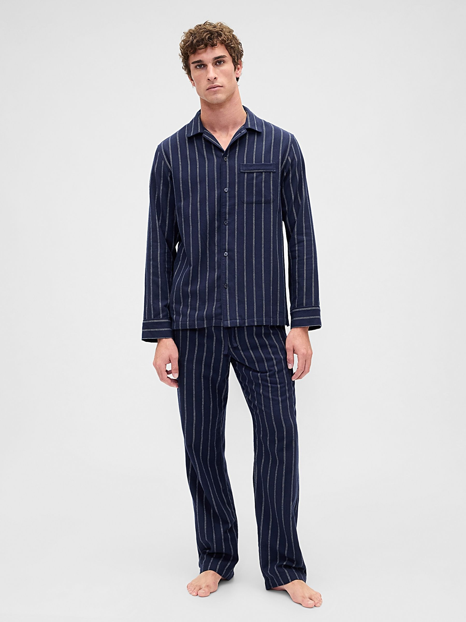 Navy Stripe Adult Softest Flannel Pyjamas Set - Image 1 of 3 Navy Stripe Adult Softest Flannel Pyjamas Set - Image 1 of 3