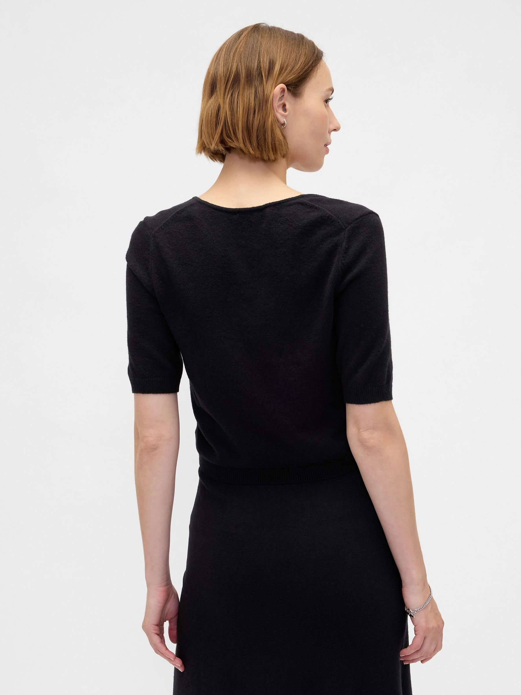Black CashSoft Elbow Sleeve Crop Jumper - Image 2 of 4