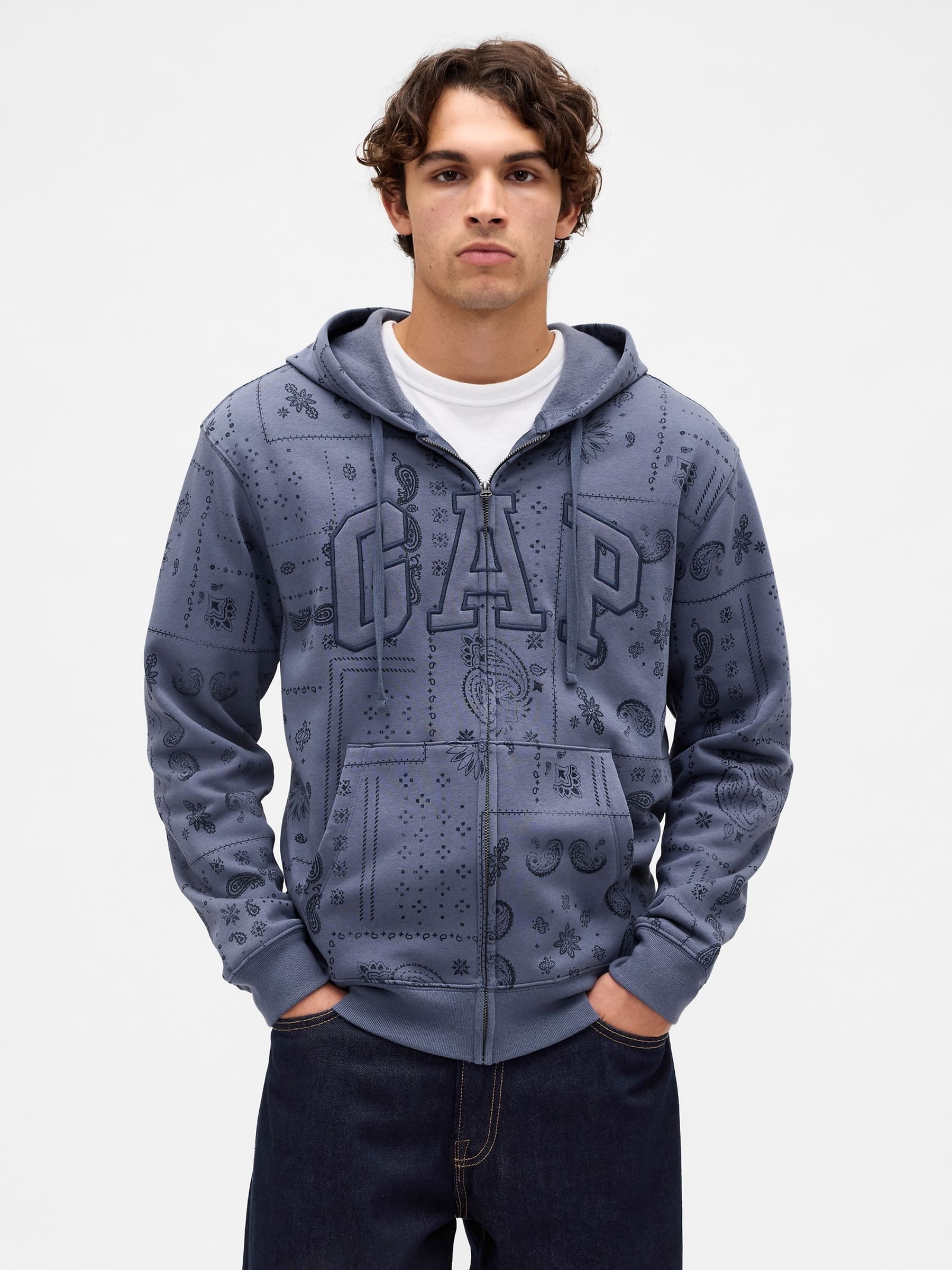 Blue Relaxed Logo Bandana print Zip Hoodie - Image 1 of 4