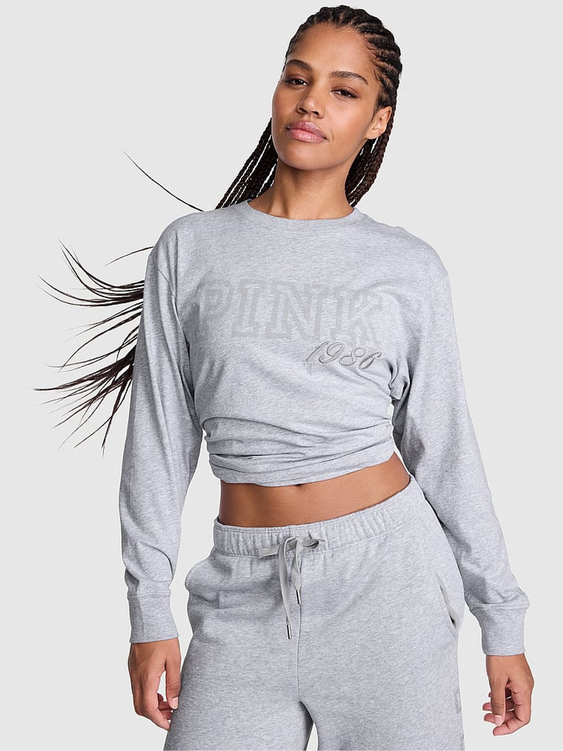 Medium Heather Grey Cotton Long Sleeve T-Shirt - Image 1 of 2