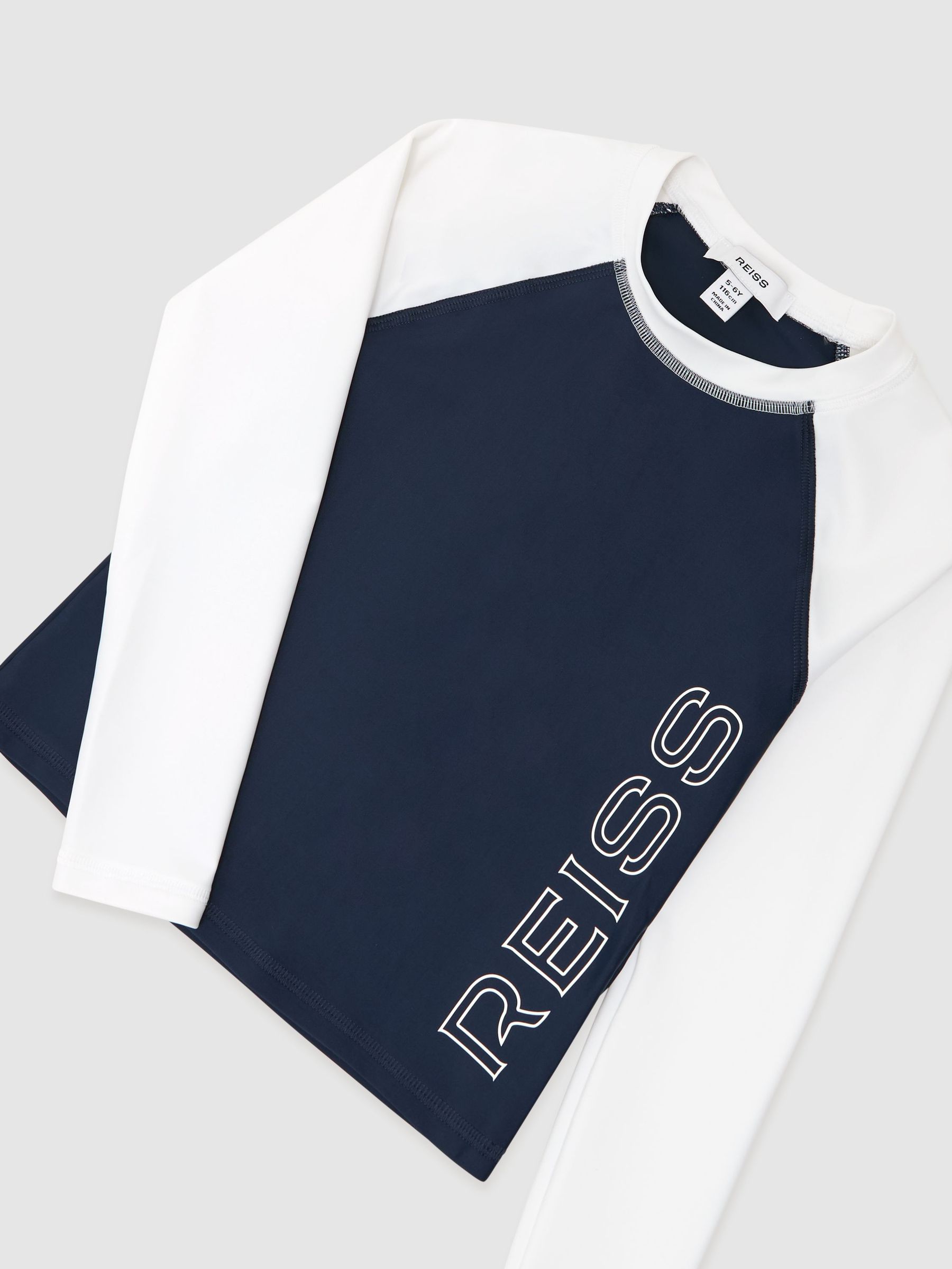 13-14 yrs Logo-Print Colour-Block Rash Top in Navy - Image 1 of 3