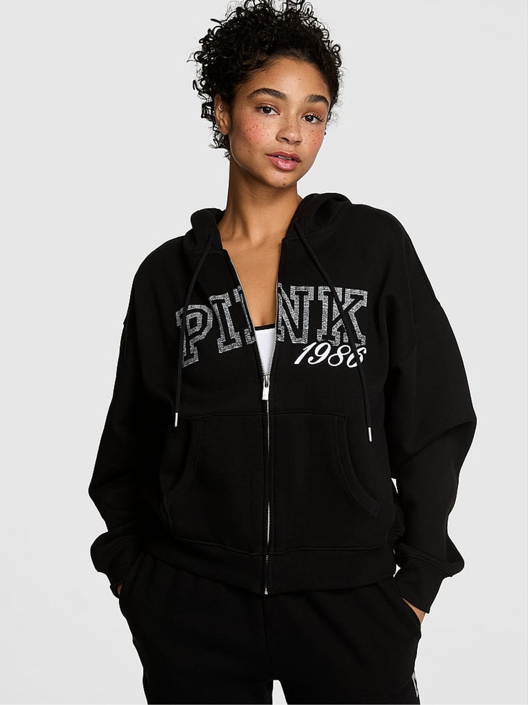 Black and Grey Fleece Zip Up Hoodie - Image 1 of 3