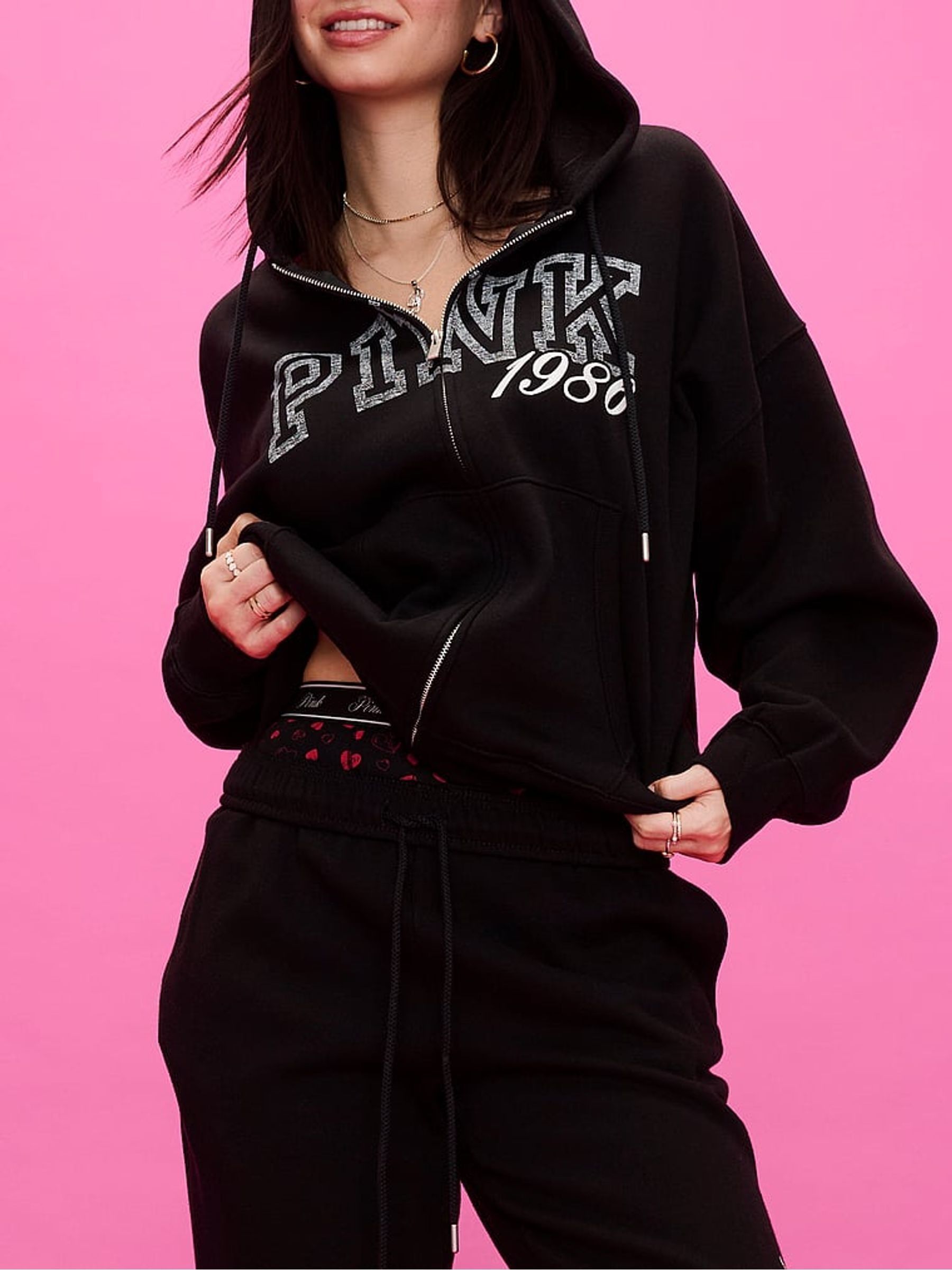 Black and Grey Fleece Zip Up Hoodie - Image 3 of 3