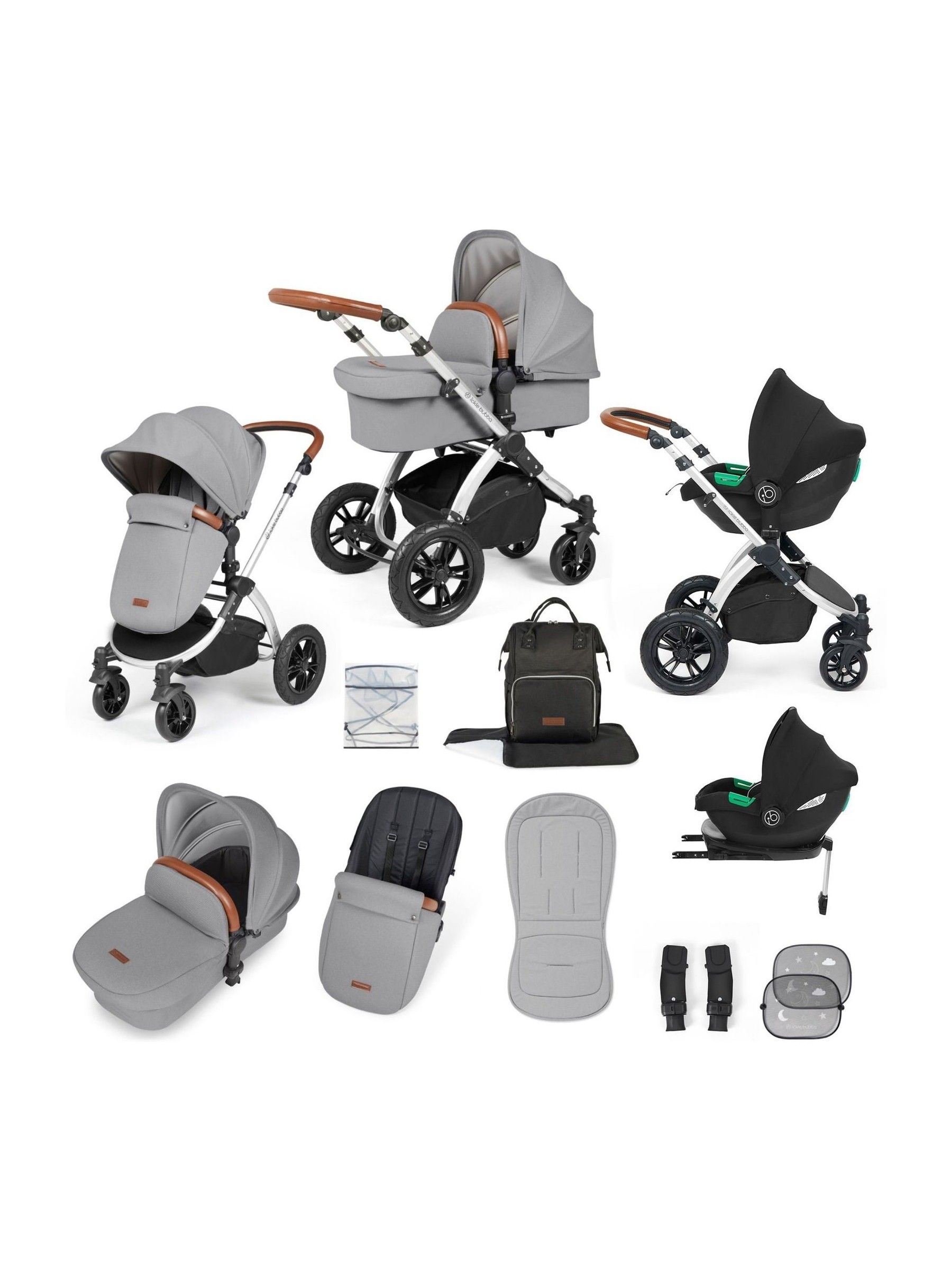 Ickle Bubba 12 Piece Pearl Grey Stomp Luxe Travel System with iSize Cirrus Car Seat - Image 1 of 5