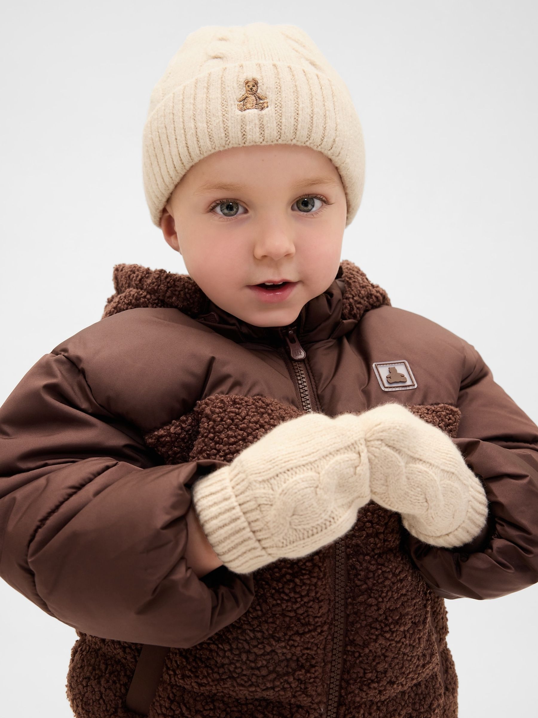 Cream CashSoft Cable-Knit Beanie and Mittens Set - Image 2 of 4 Cream CashSoft Cable-Knit Beanie and Mittens Set - Image 2 of 4