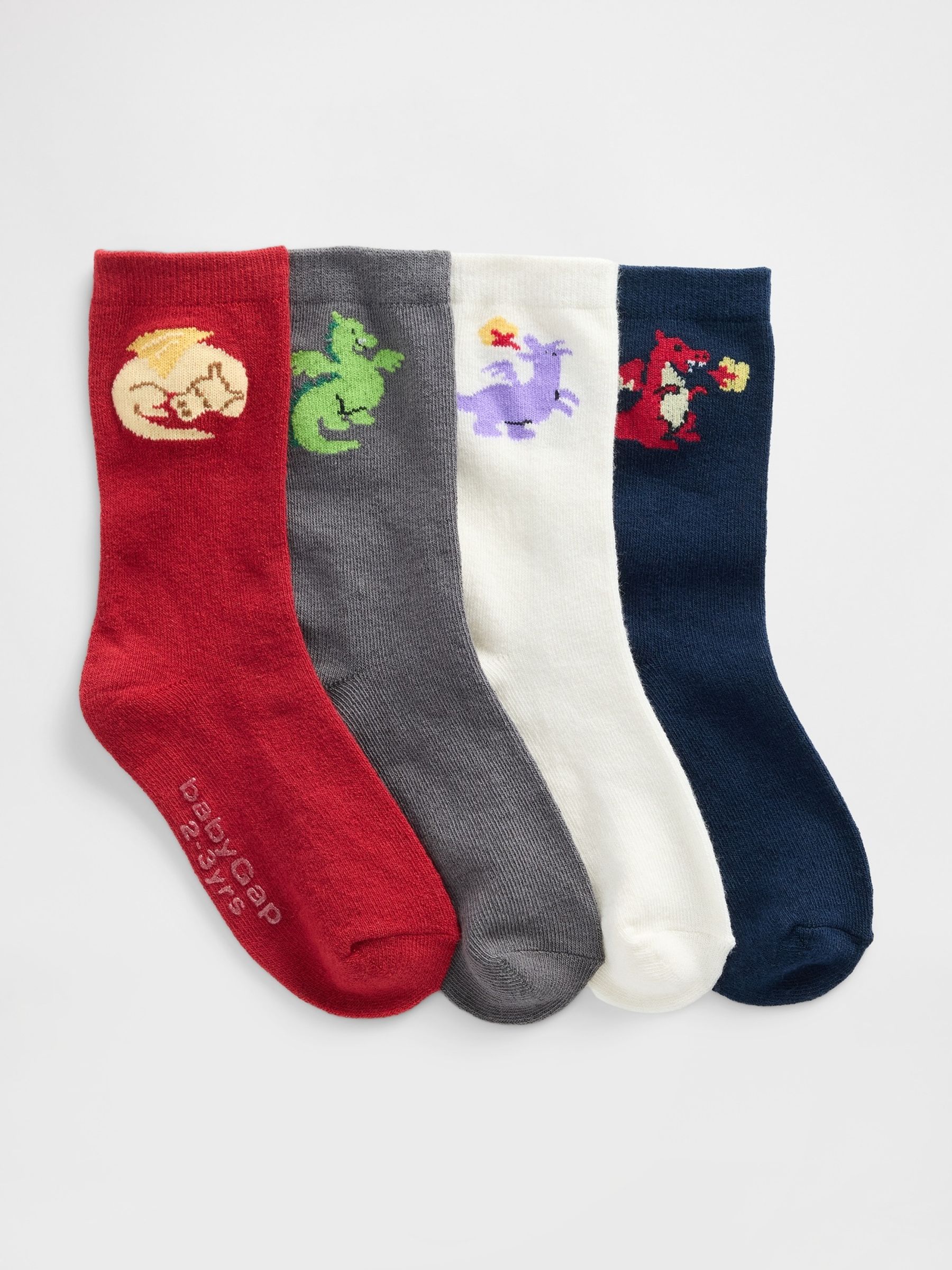 Multi Dragon Crew Socks 4 Pack - Image 1 of 1