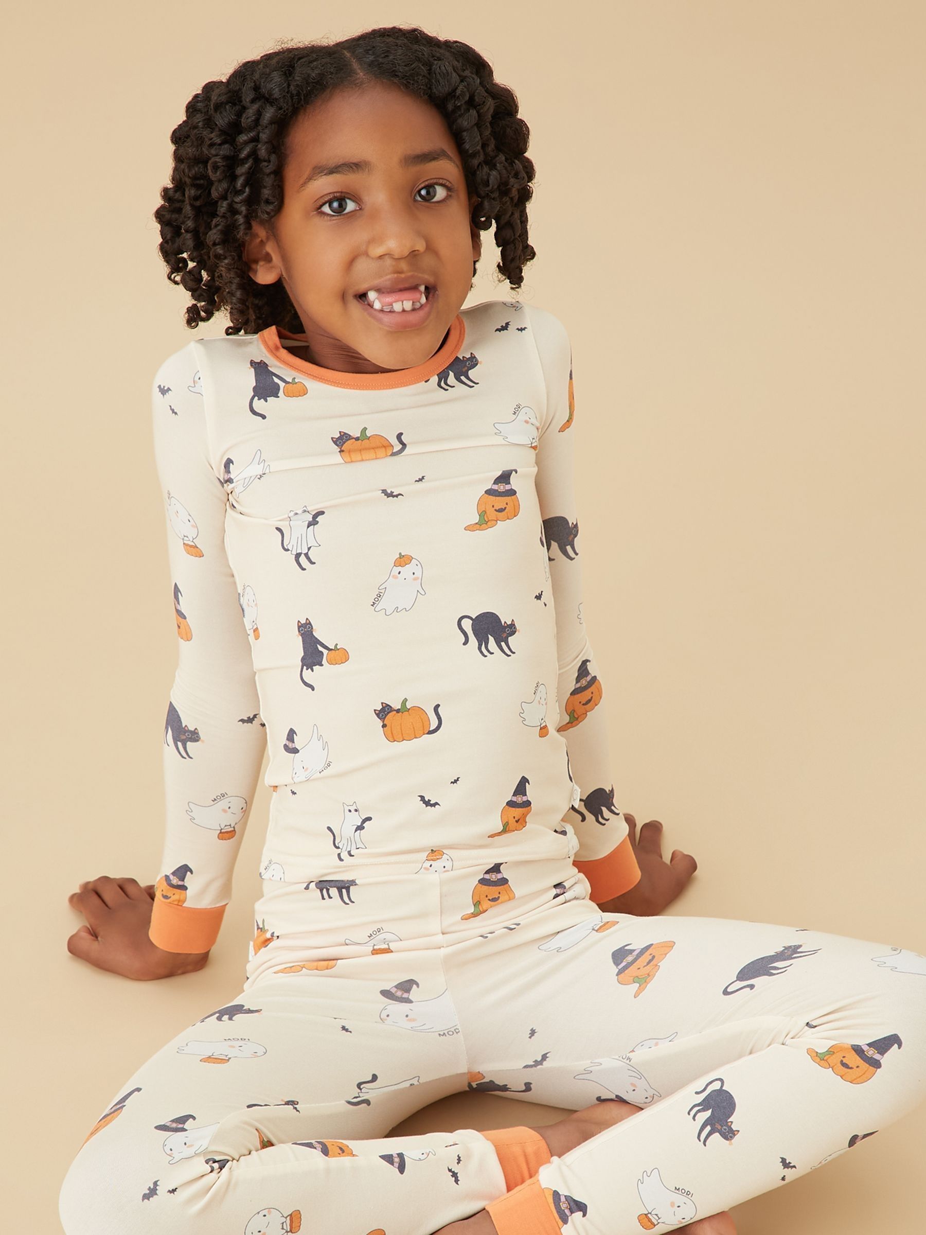 MORI Cream Supersoft Halloween Pyjamas - Image 1 of 5 MORI Cream Supersoft Halloween Pyjamas - Image 1 of 5