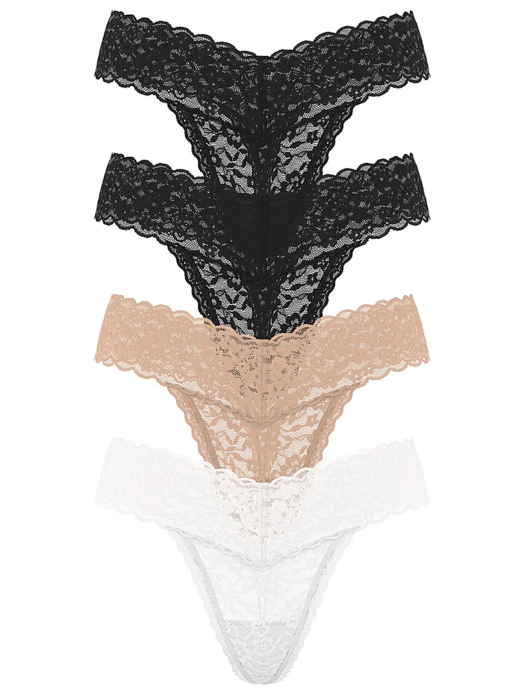 Black/Nude/White Thong 4 Pack Knickers - Image 1 of 2