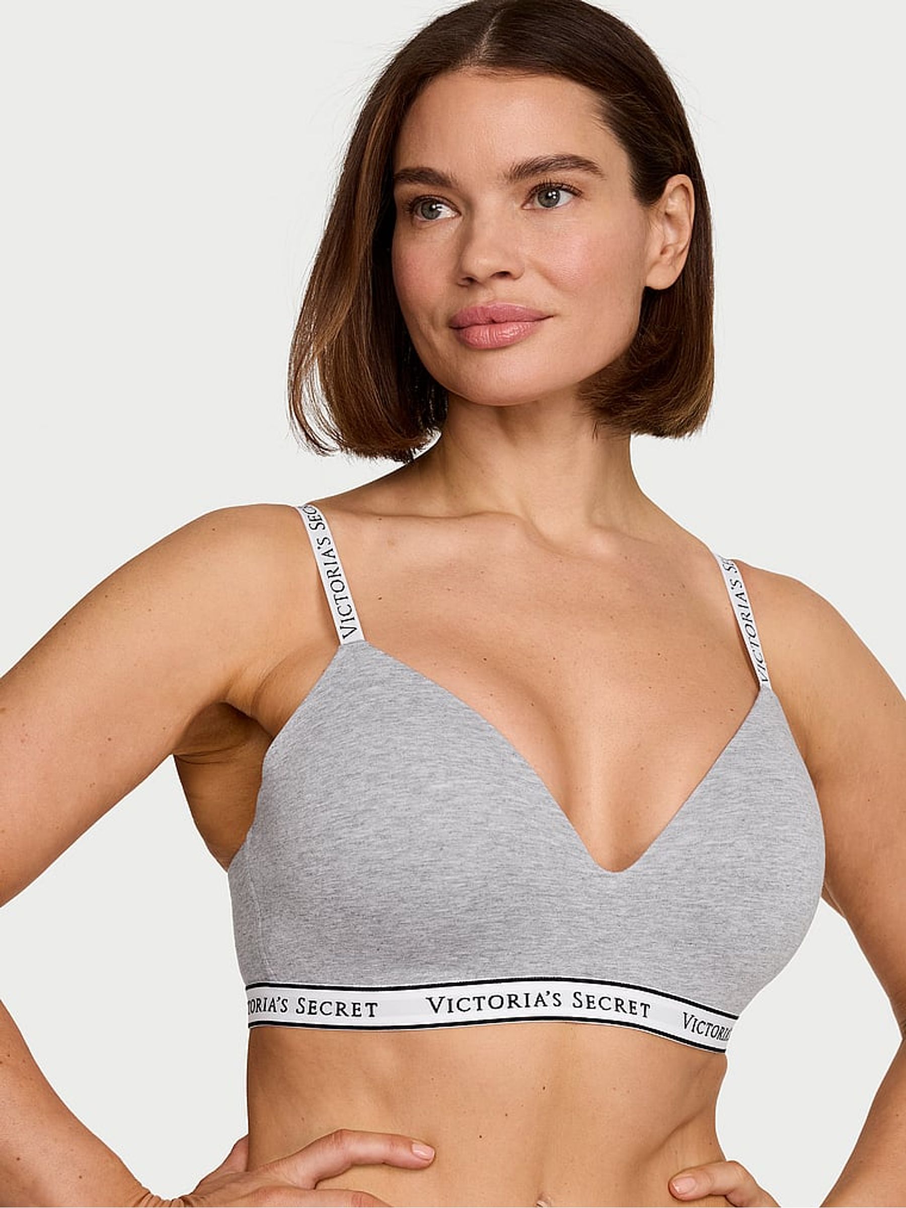 Medium Heather Grey Lightly Lined Non Wired Cotton Logo Bra - Image 1 of 3