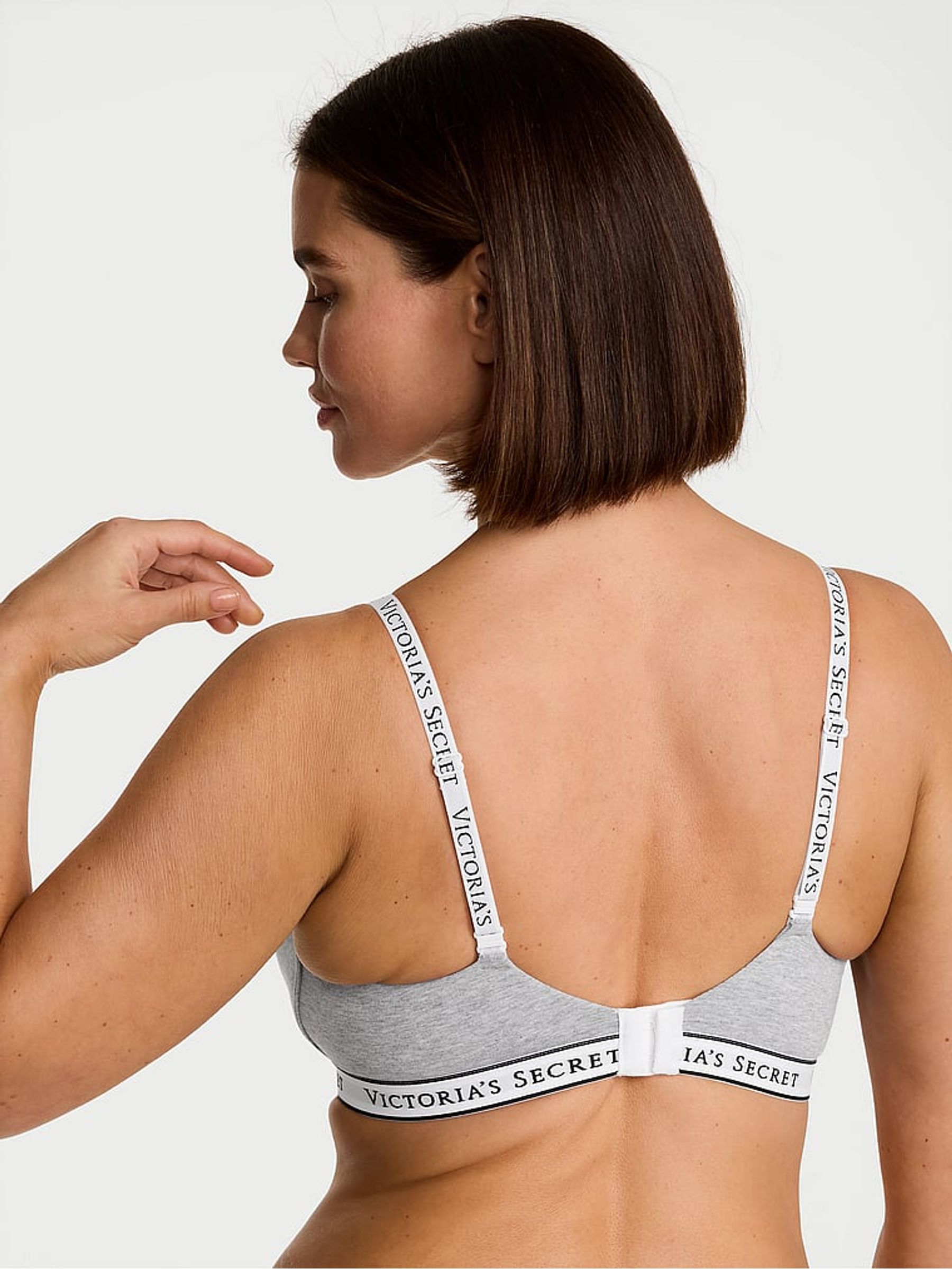 Medium Heather Grey Lightly Lined Non Wired Cotton Logo Bra - Image 2 of 3