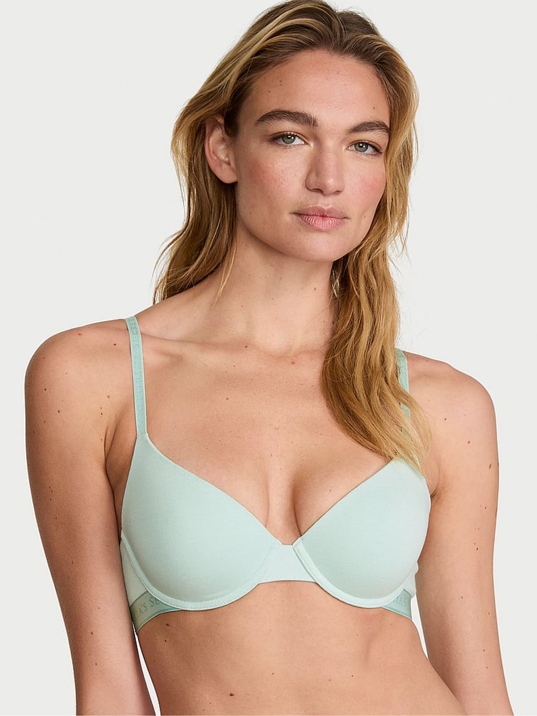 Yacht Blue Lightly Lined Demi Cotton Logo Bra - Image 1 of 2 Yacht Blue Lightly Lined Demi Cotton Logo Bra - Image 1 of 2