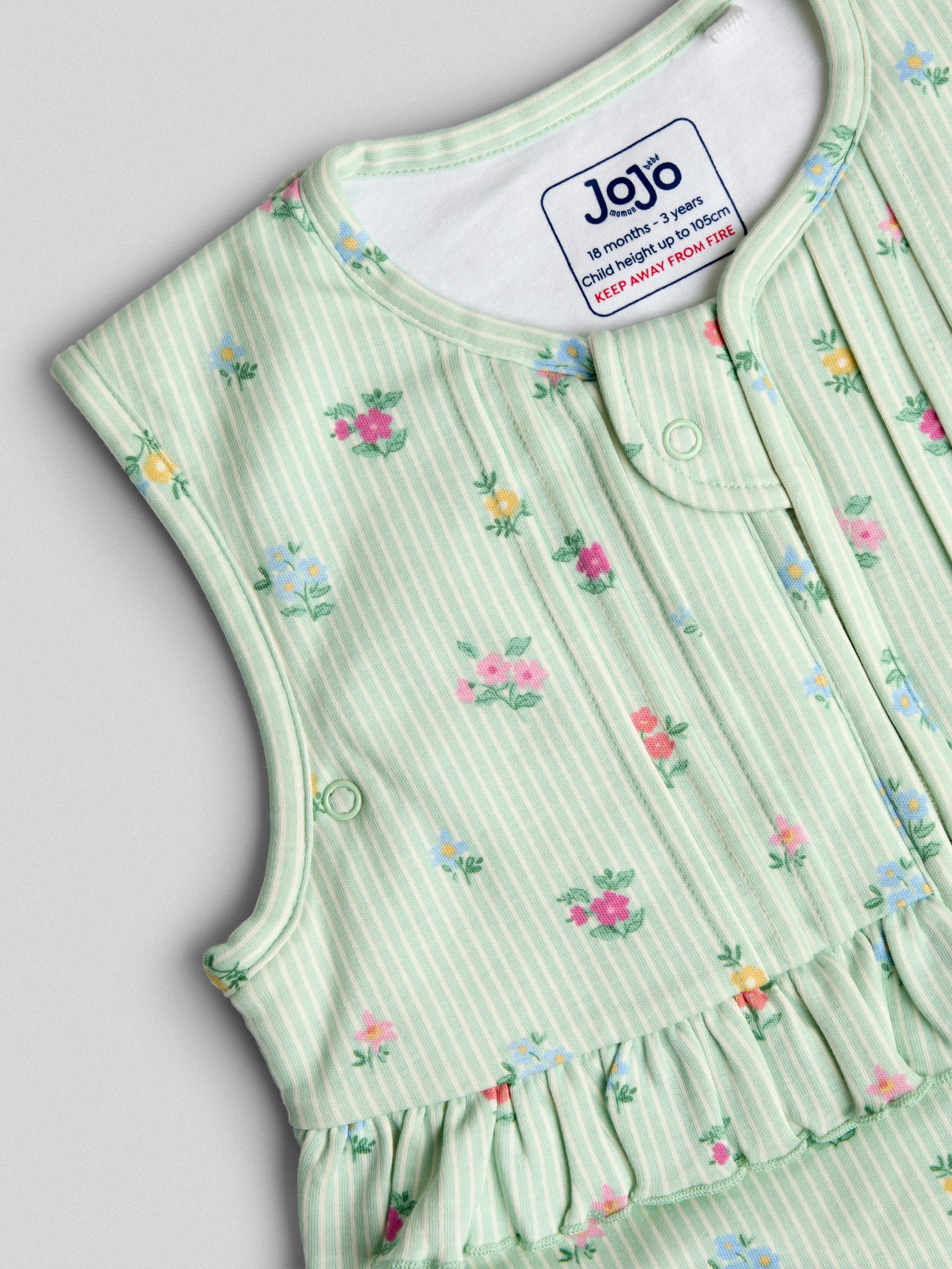 Green Floral Stripe Frill 1.5 Tog Toddler Sleeping Bag - Image 4 of 5