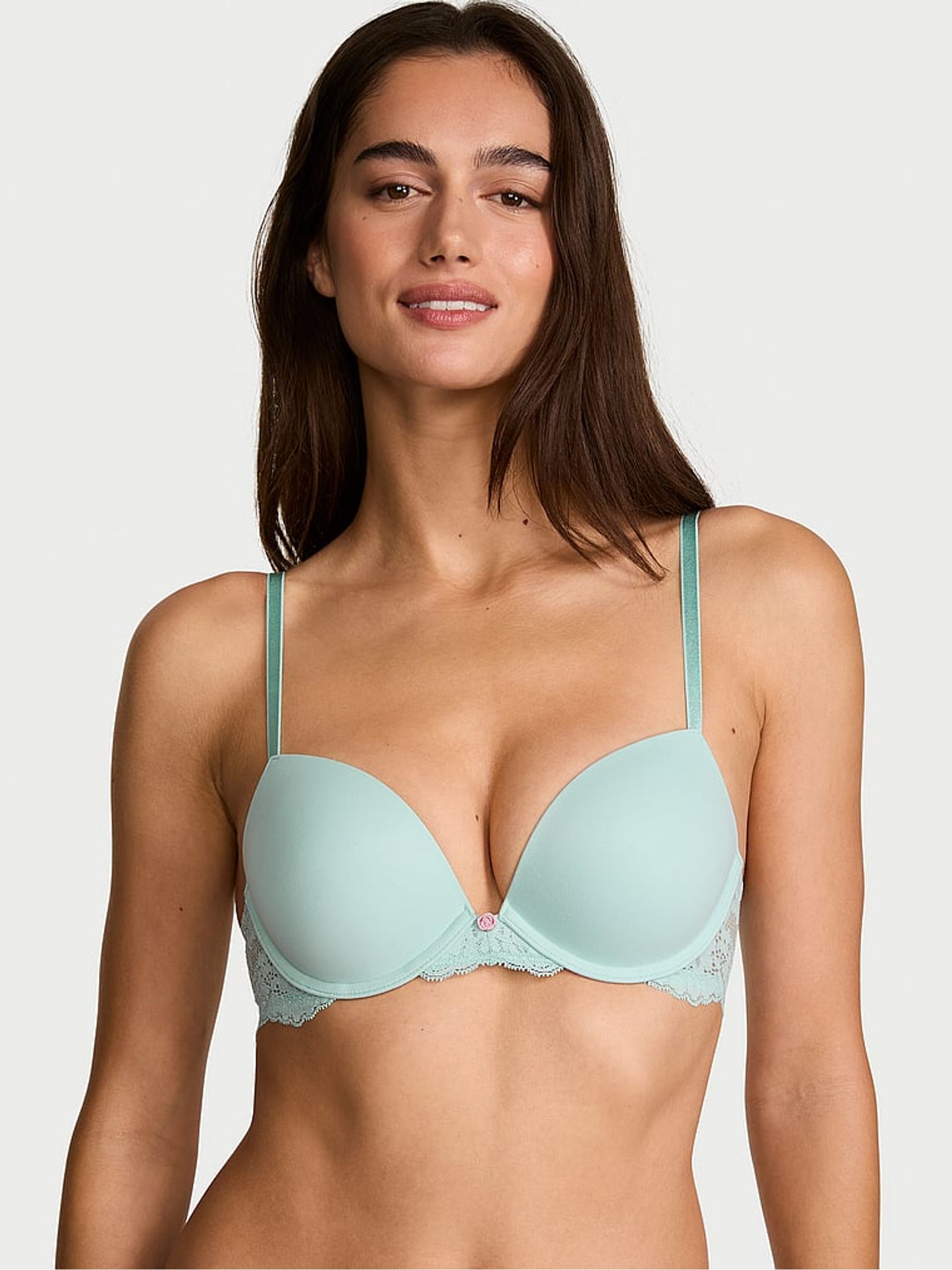 Canal Blue Lace Trim Push Up Bra - Image 1 of 2