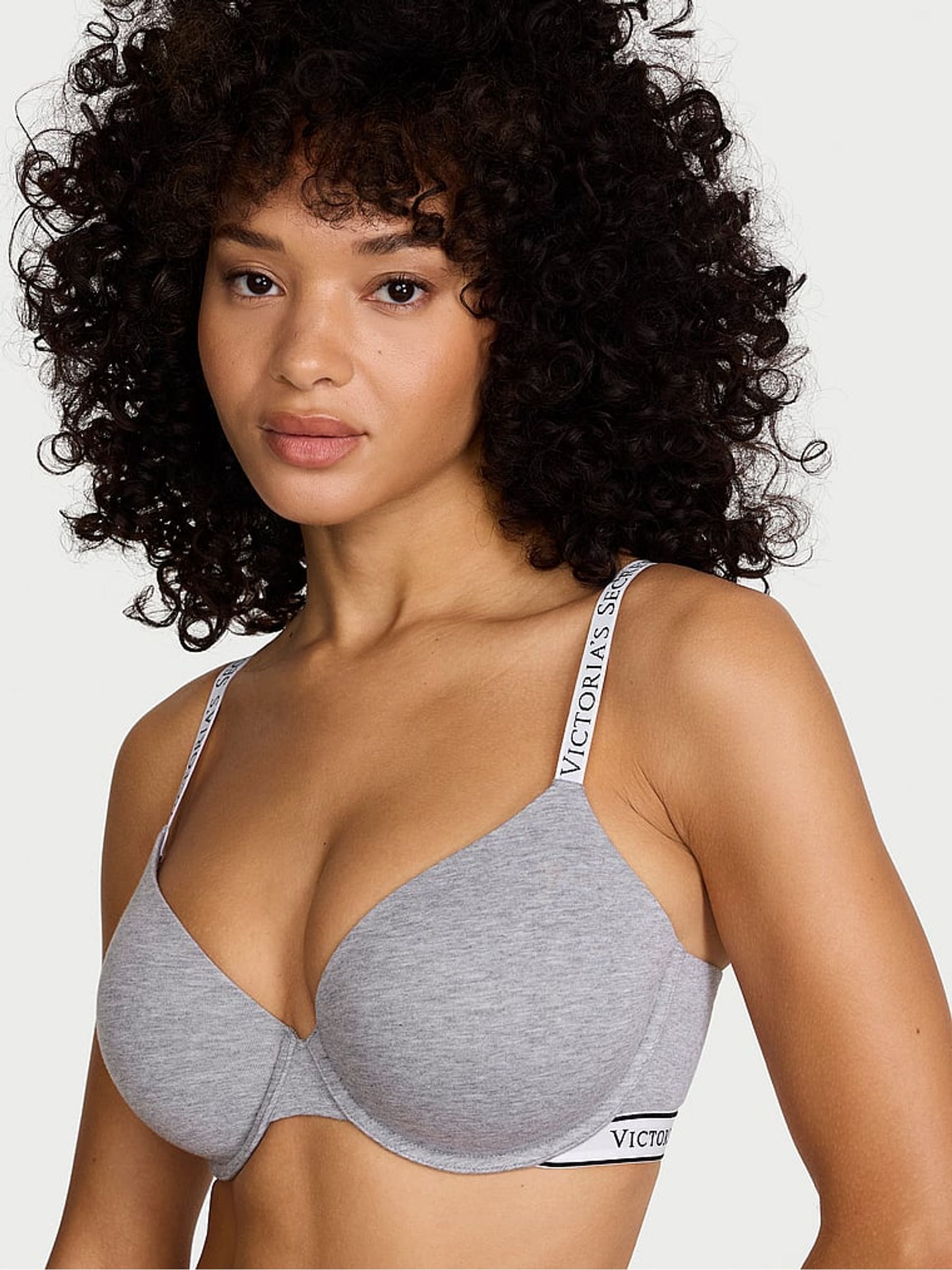 Medium Heather Grey Lightly Lined Demi Cotton Logo Bra - Image 1 of 2