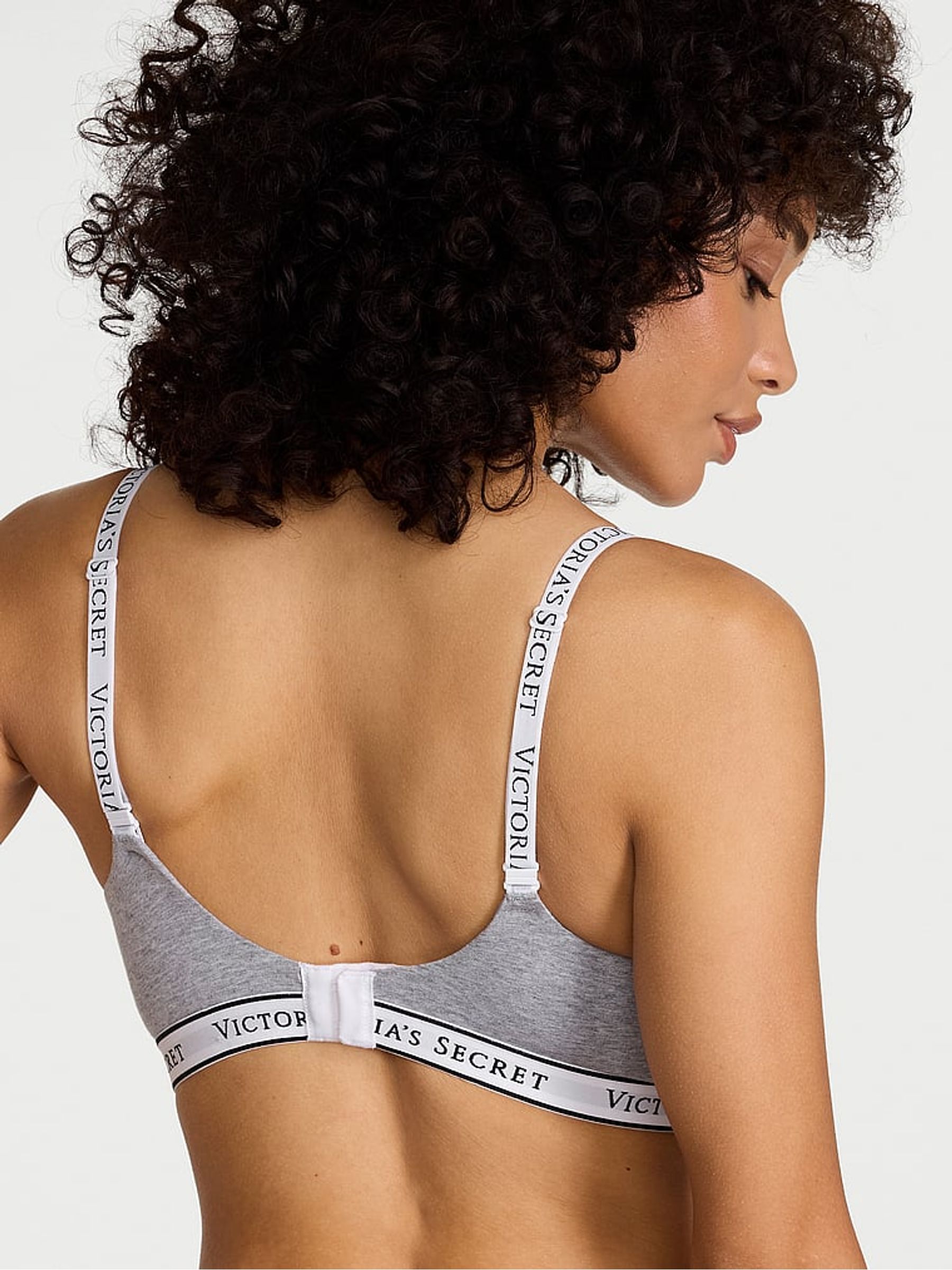 Medium Heather Grey Lightly Lined Demi Cotton Logo Bra - Image 2 of 2 Medium Heather Grey Lightly Lined Demi Cotton Logo Bra - Image 2 of 2