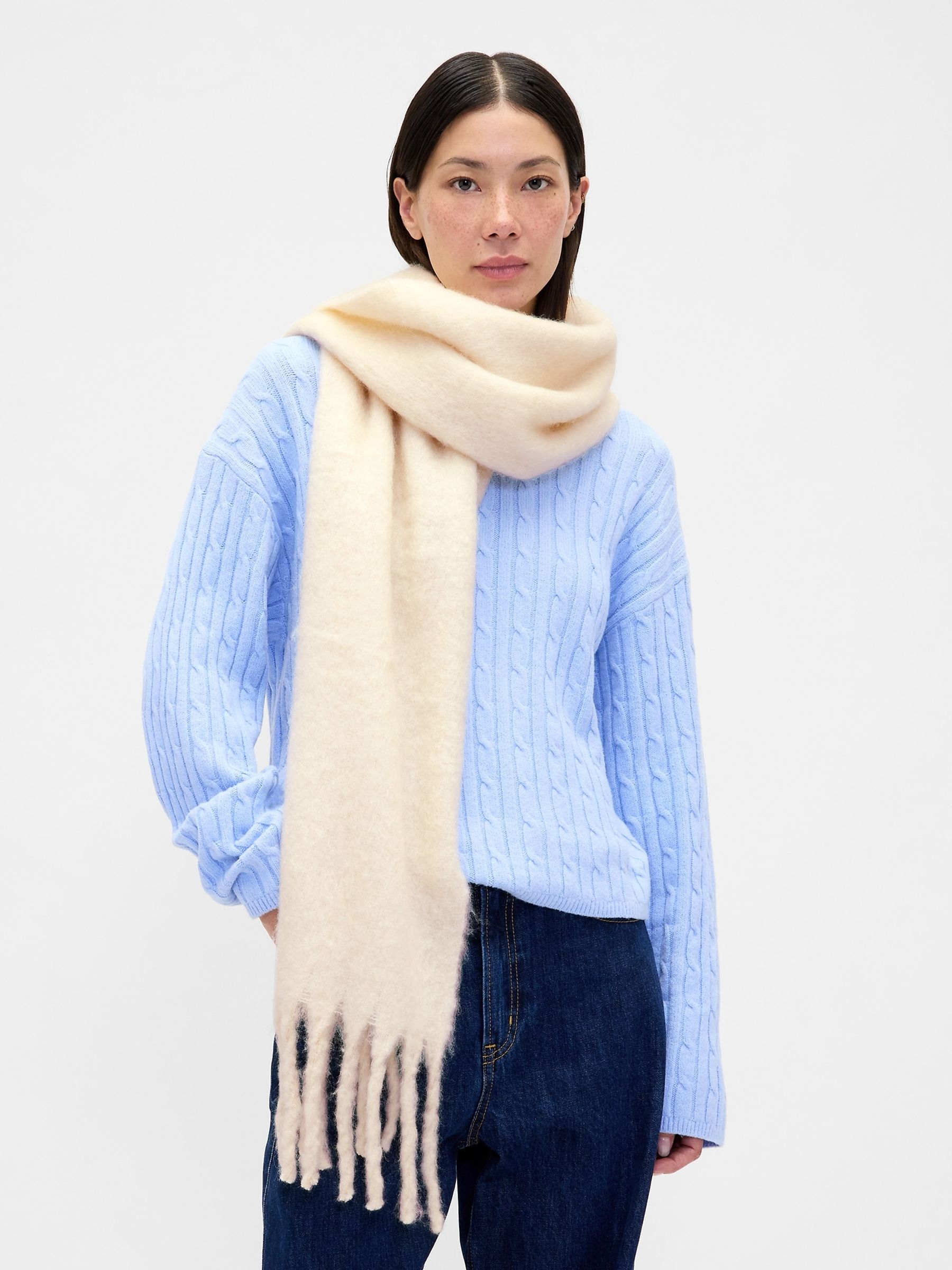 White Brushed Fringe Scarf with Wool - Image 3 of 3