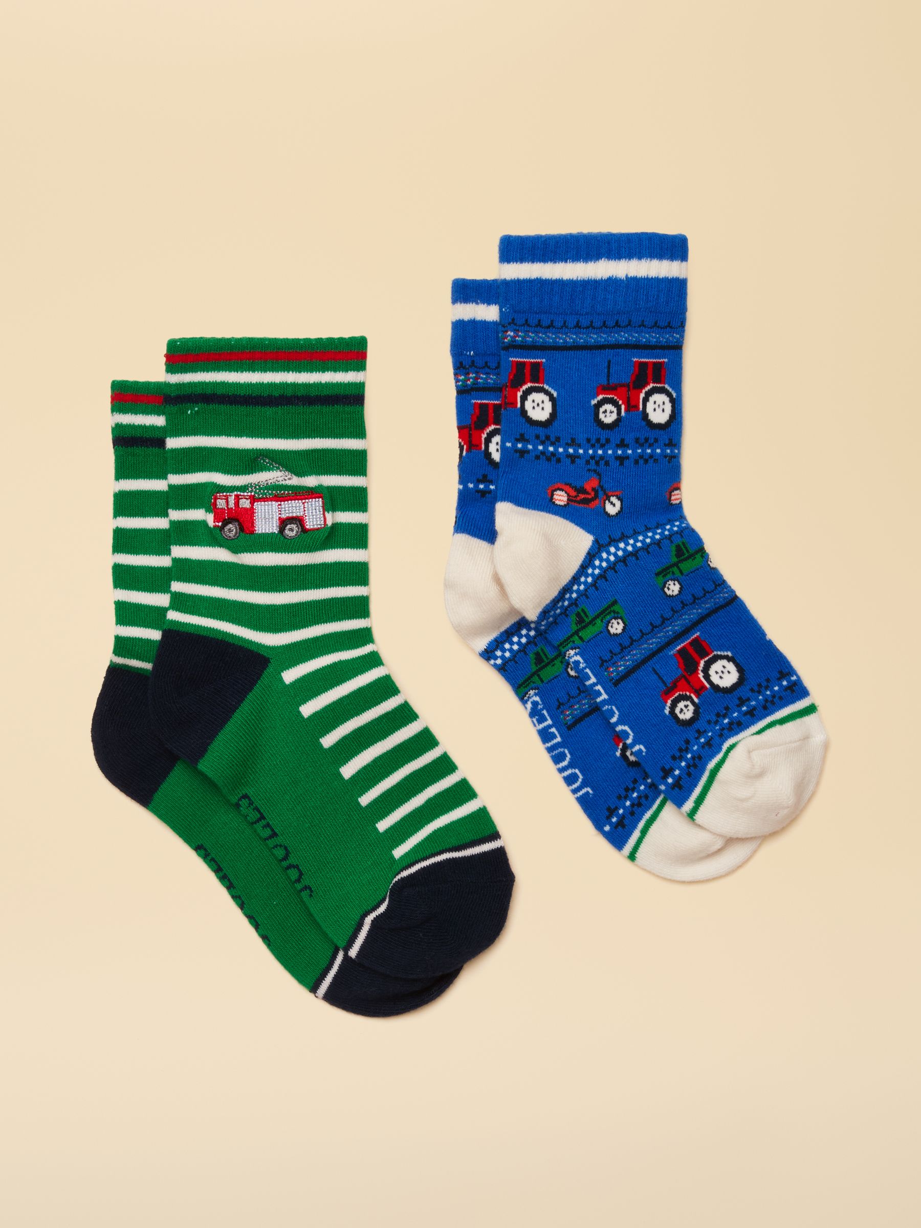 Kids' Eat Feet Green & Blue Vehicle Print 2 Pack Socks - Image 1 of 3 Kids' Eat Feet Green & Blue Vehicle Print 2 Pack Socks - Image 1 of 3