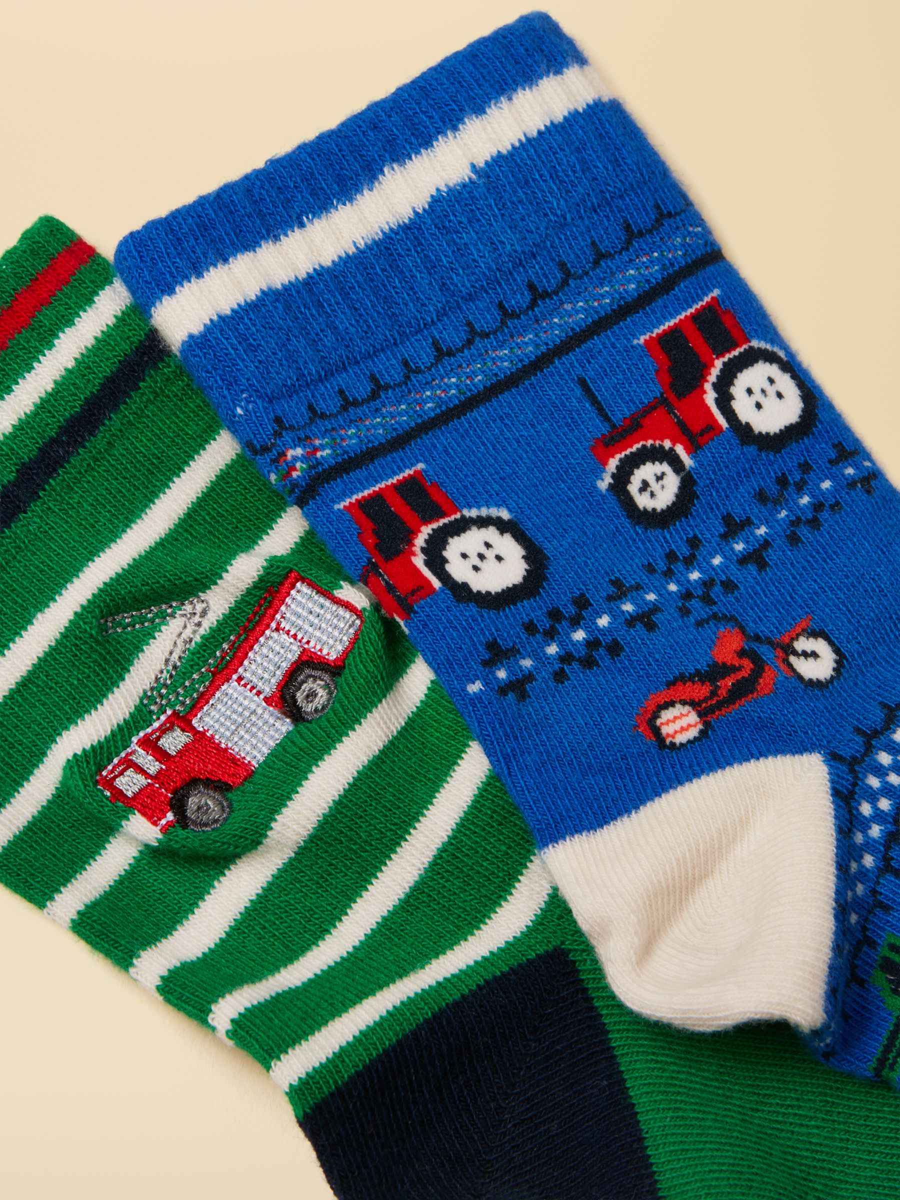 Kids' Eat Feet Green & Blue Vehicle Print 2 Pack Socks - Image 2 of 3