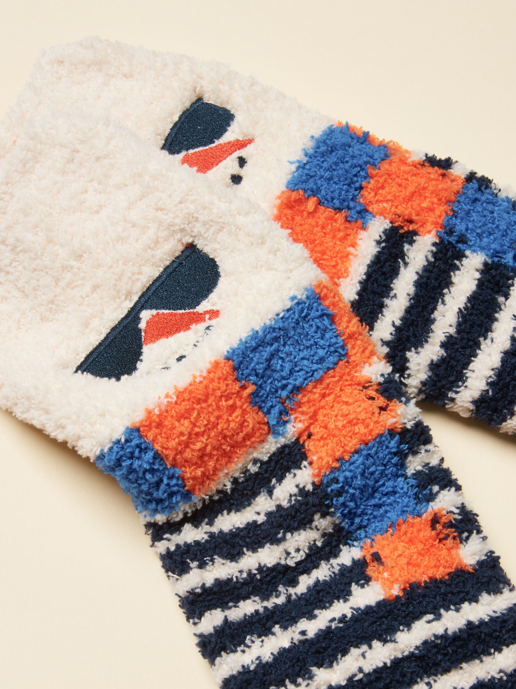 Kids' Fluffy Navy Snowman Socks - Image 2 of 3 Kids' Fluffy Navy Snowman Socks - Image 2 of 3