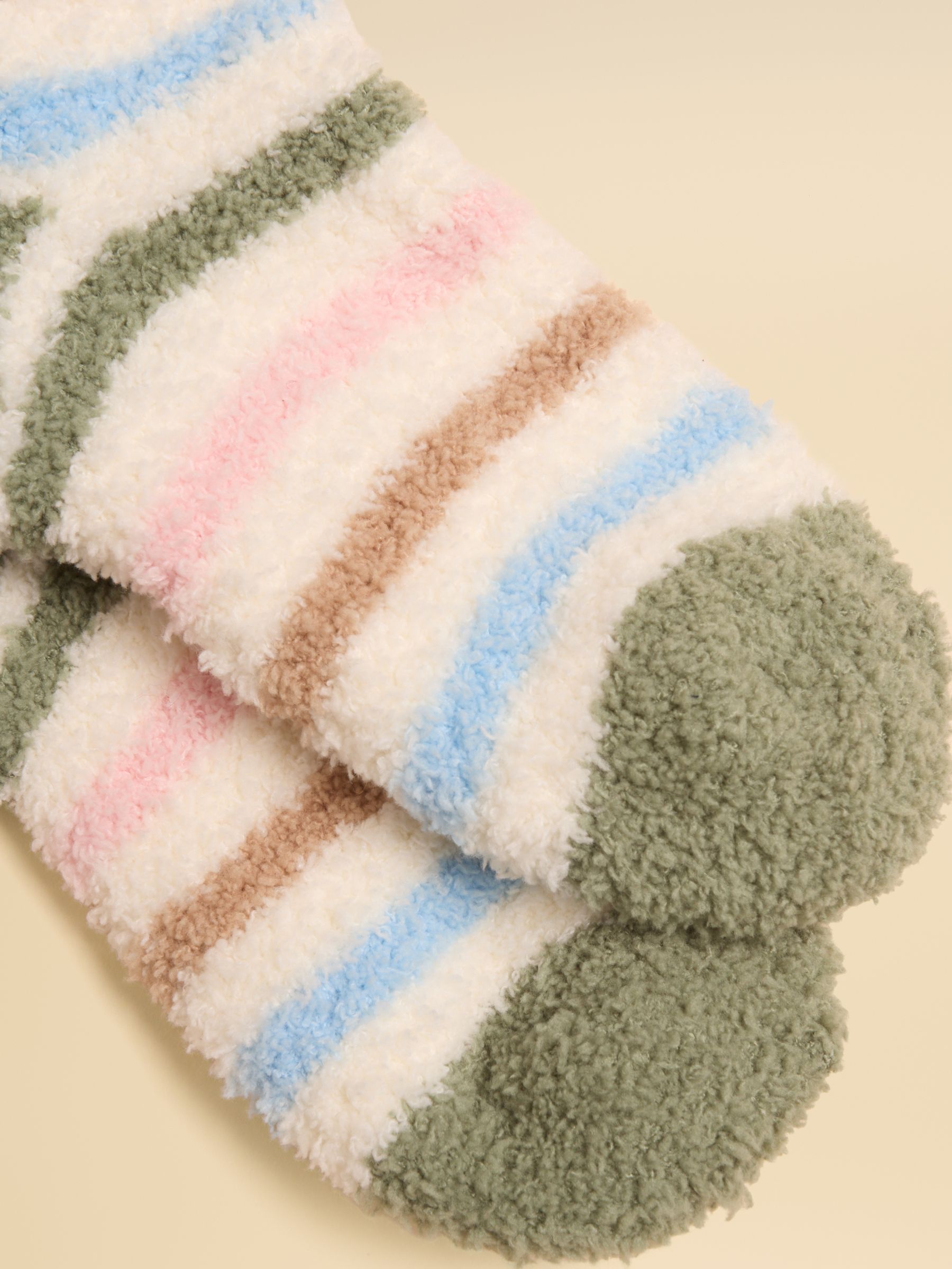 Kids Fluffy Cream Stripe Socks - Image 3 of 3
