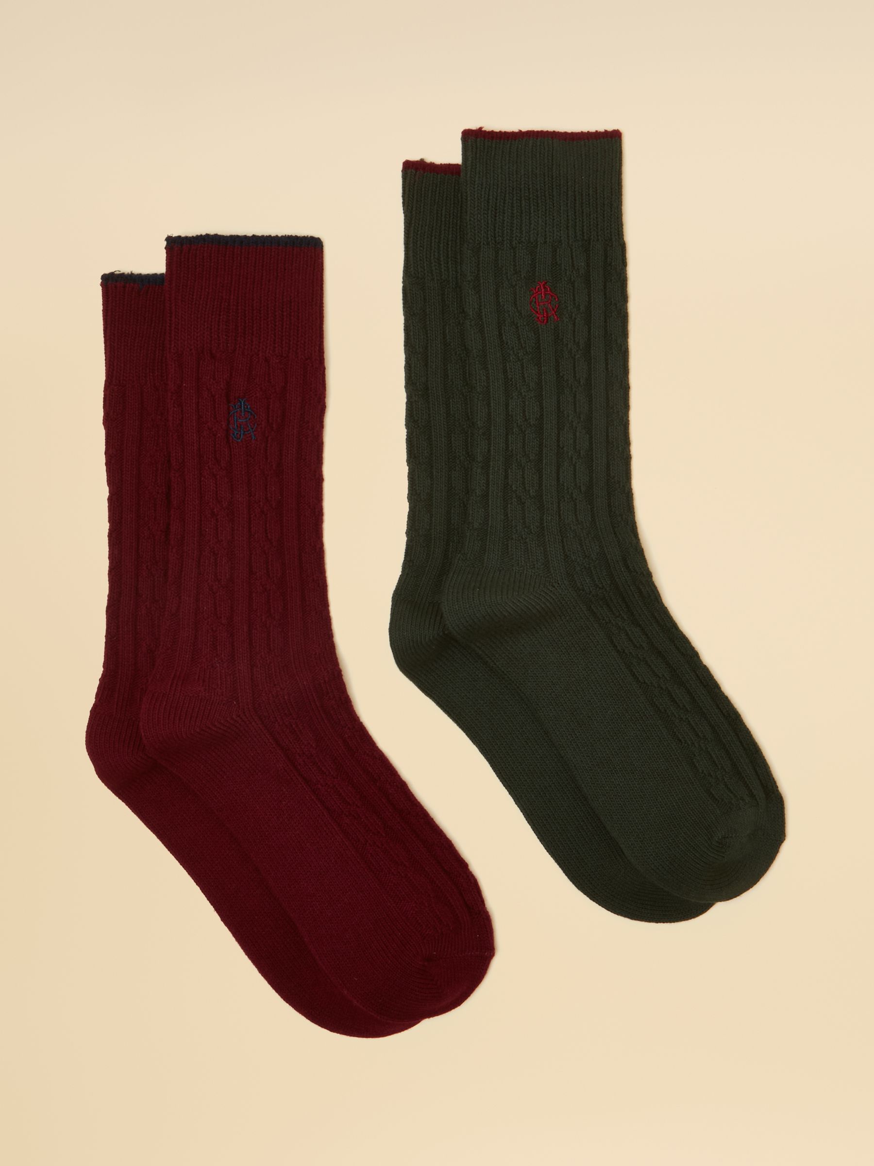Men's Cable Knit Green & Red Socks 2 Pack - Image 1 of 3 Men's Cable Knit Green & Red Socks 2 Pack - Image 1 of 3