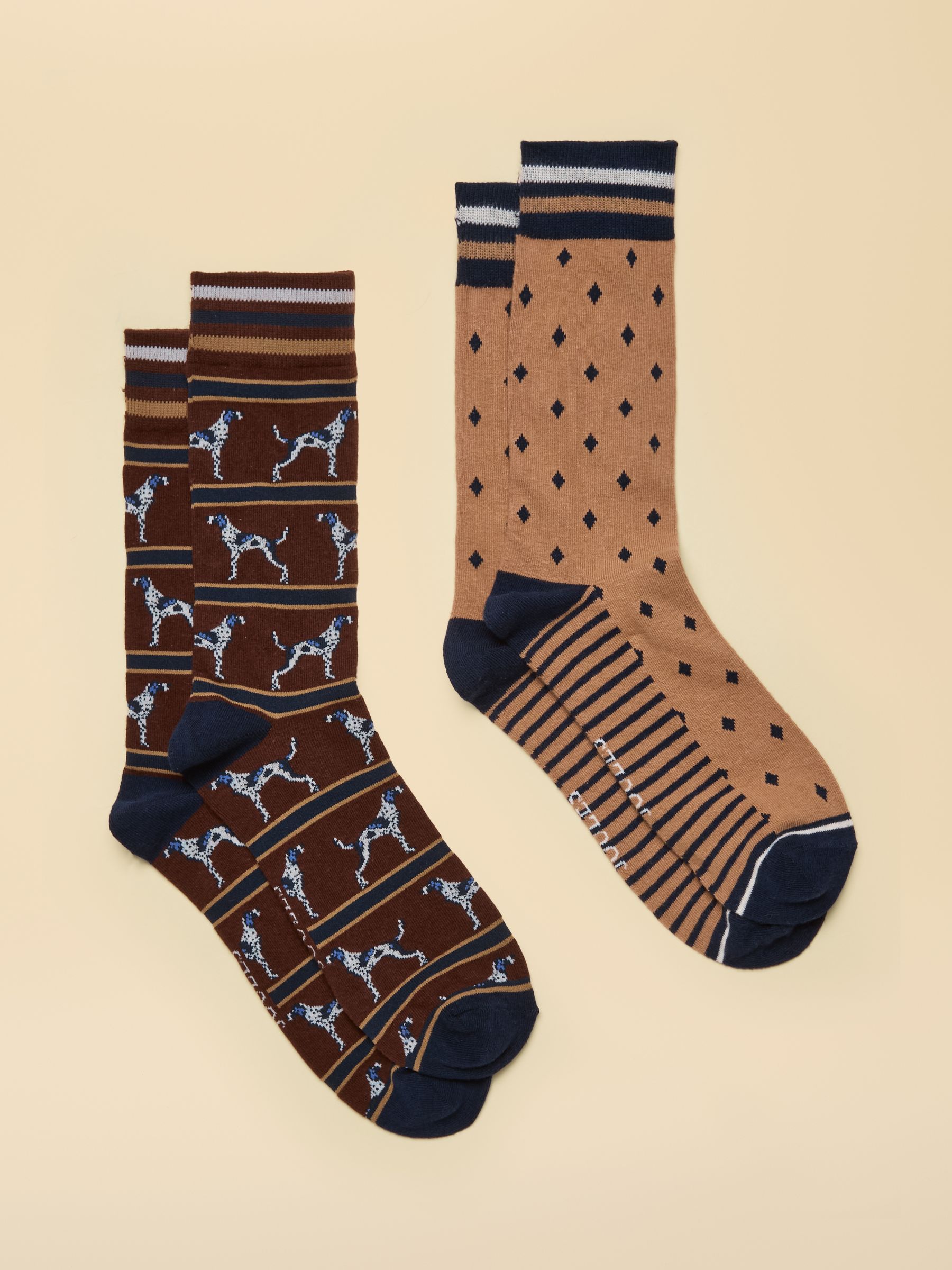 Men's Kingsbury Chocolate Brown Dog Socks 2 Pack (size 7-12) - Image 1 of 3