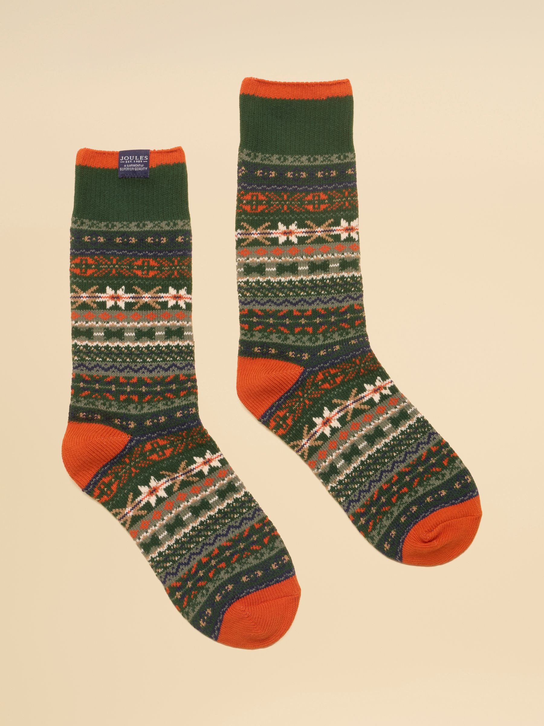 Men's Alby Green & Orange Fairisle Socks - Image 1 of 3
