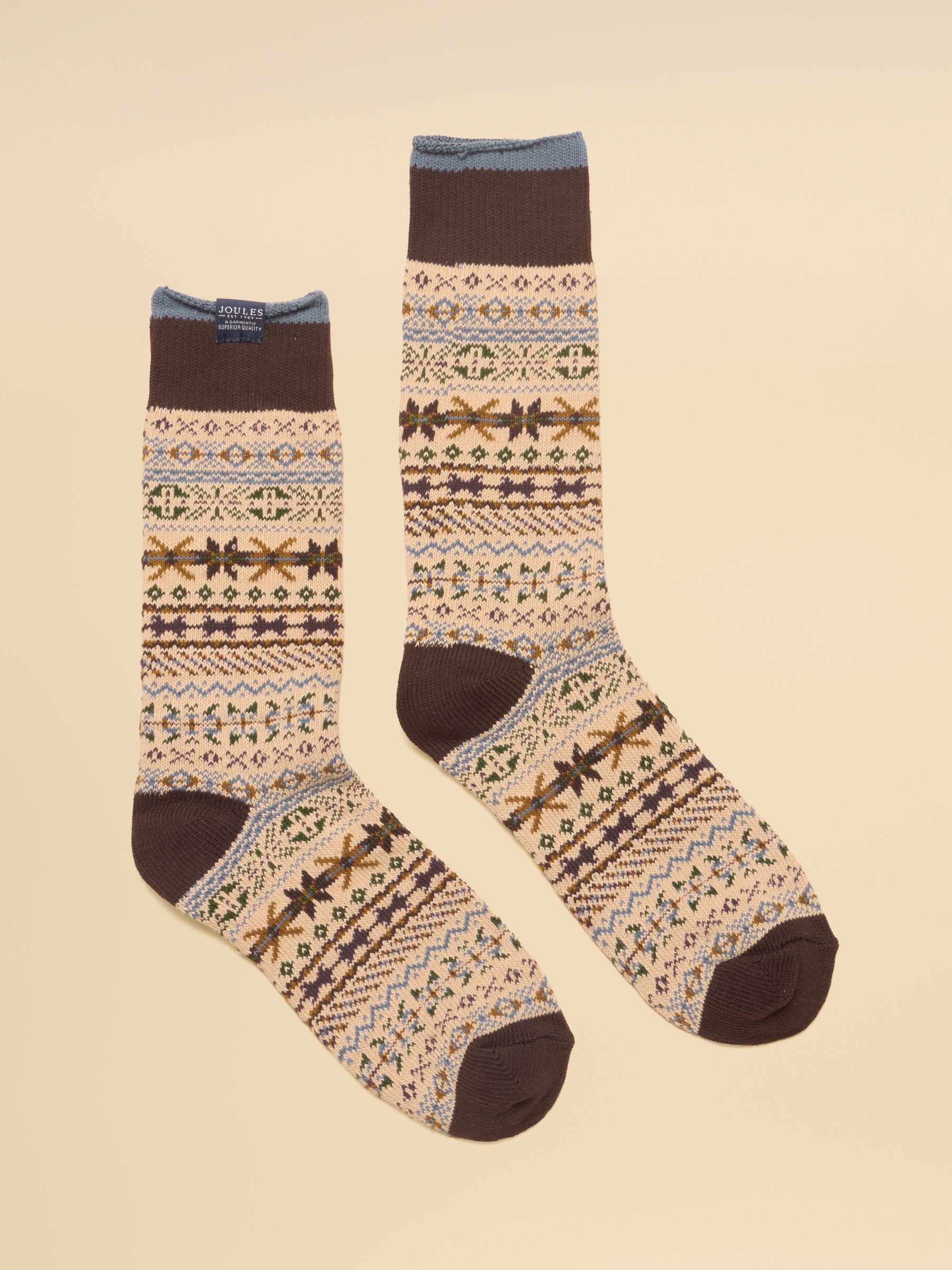 Men's Alby Neutral & Brown Fairisle Socks - Image 1 of 3