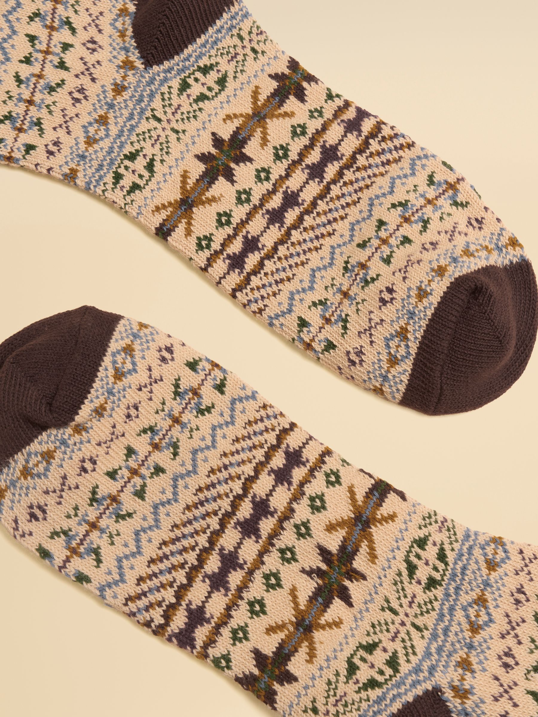 Men's Alby Neutral & Brown Fairisle Socks - Image 2 of 3