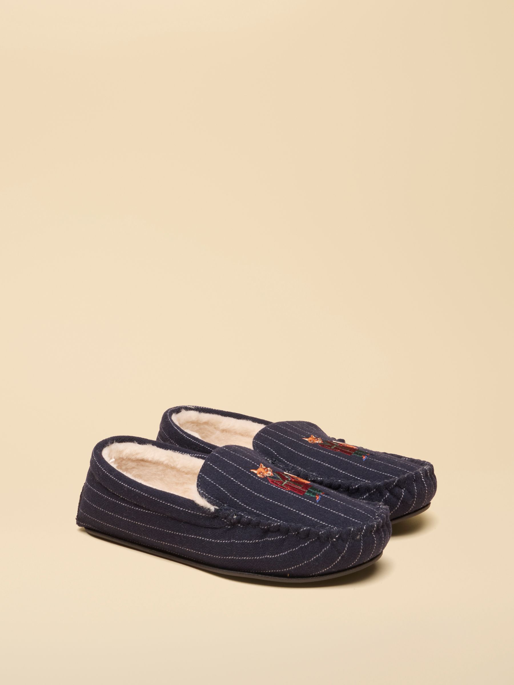 Moccasin Navy Fox Embroidered Slippers - Image 1 of 6