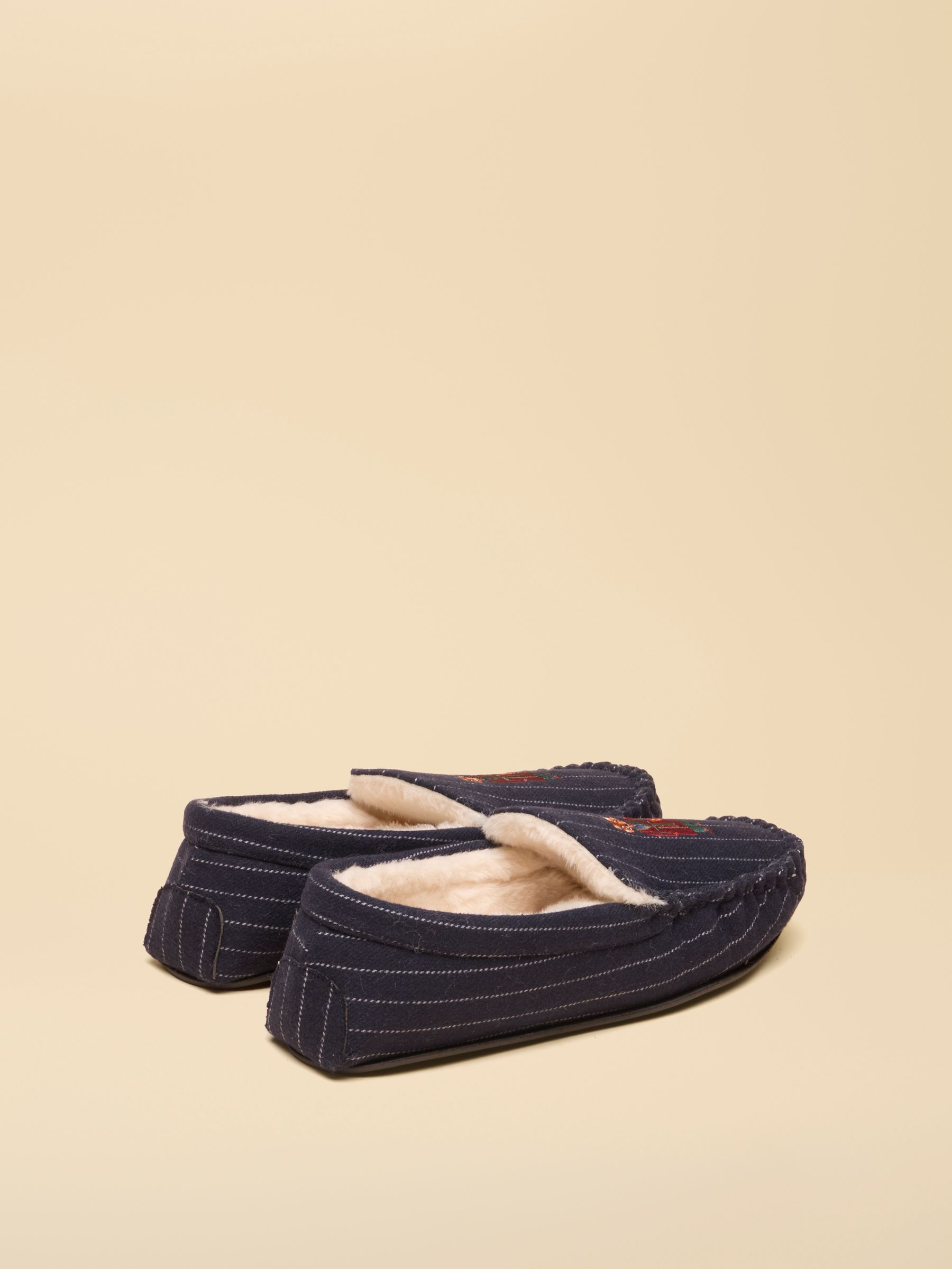 Moccasin Navy Fox Embroidered Slippers - Image 2 of 6