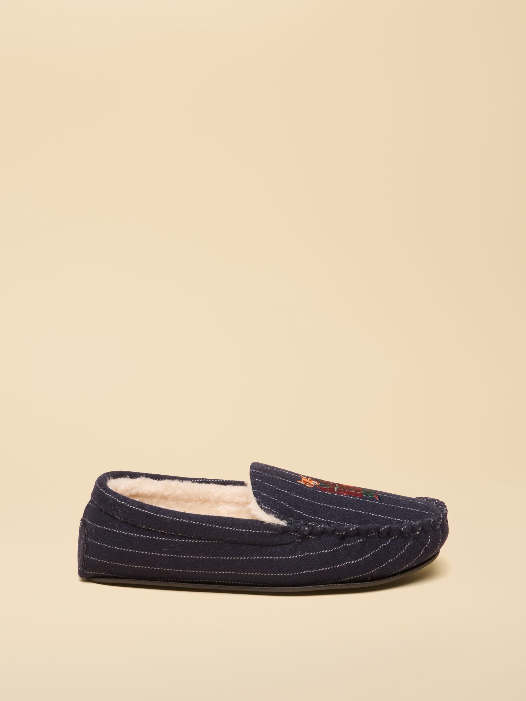 Moccasin Navy Fox Embroidered Slippers - Image 3 of 6