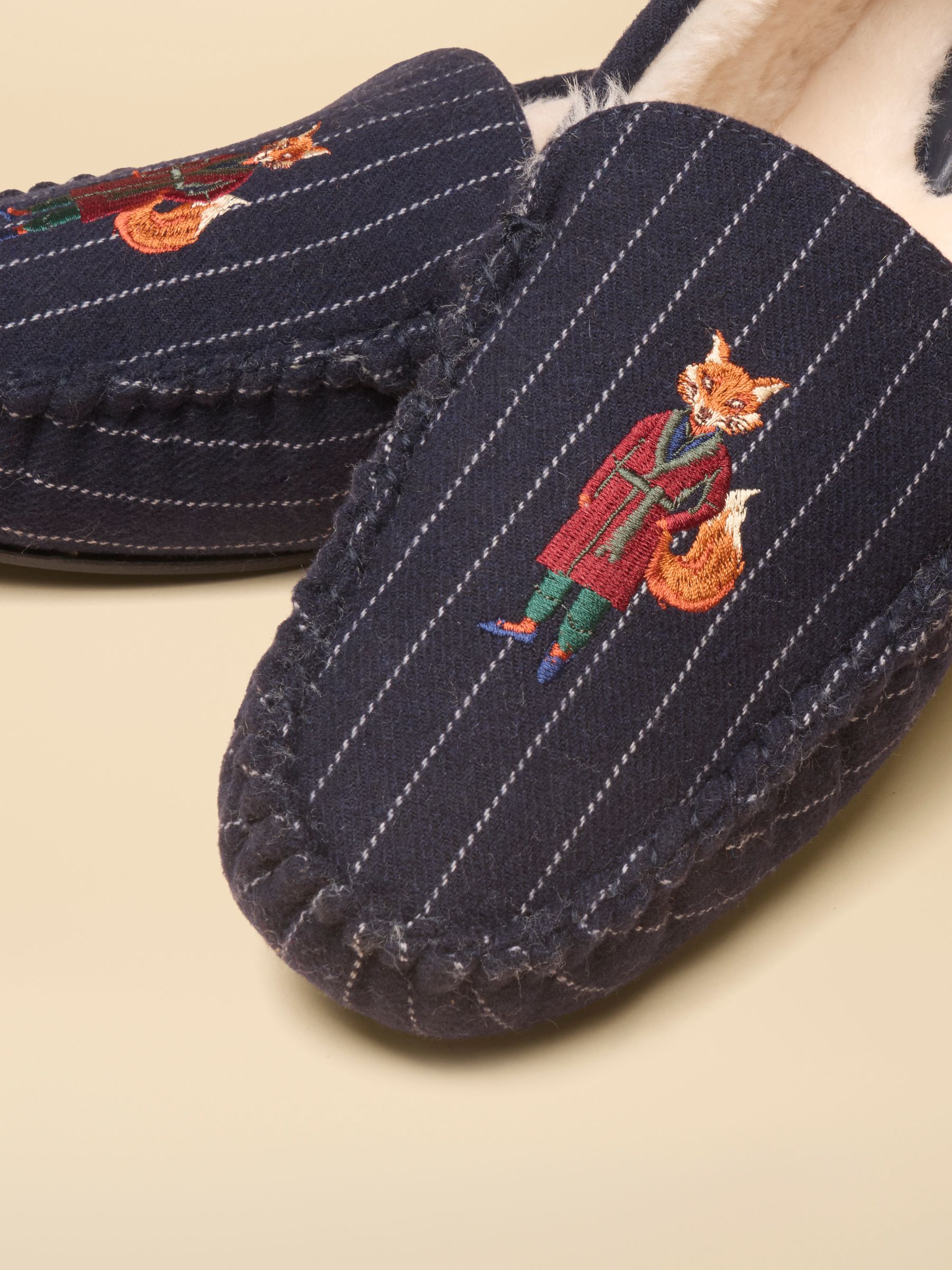 Moccasin Navy Fox Embroidered Slippers - Image 5 of 6