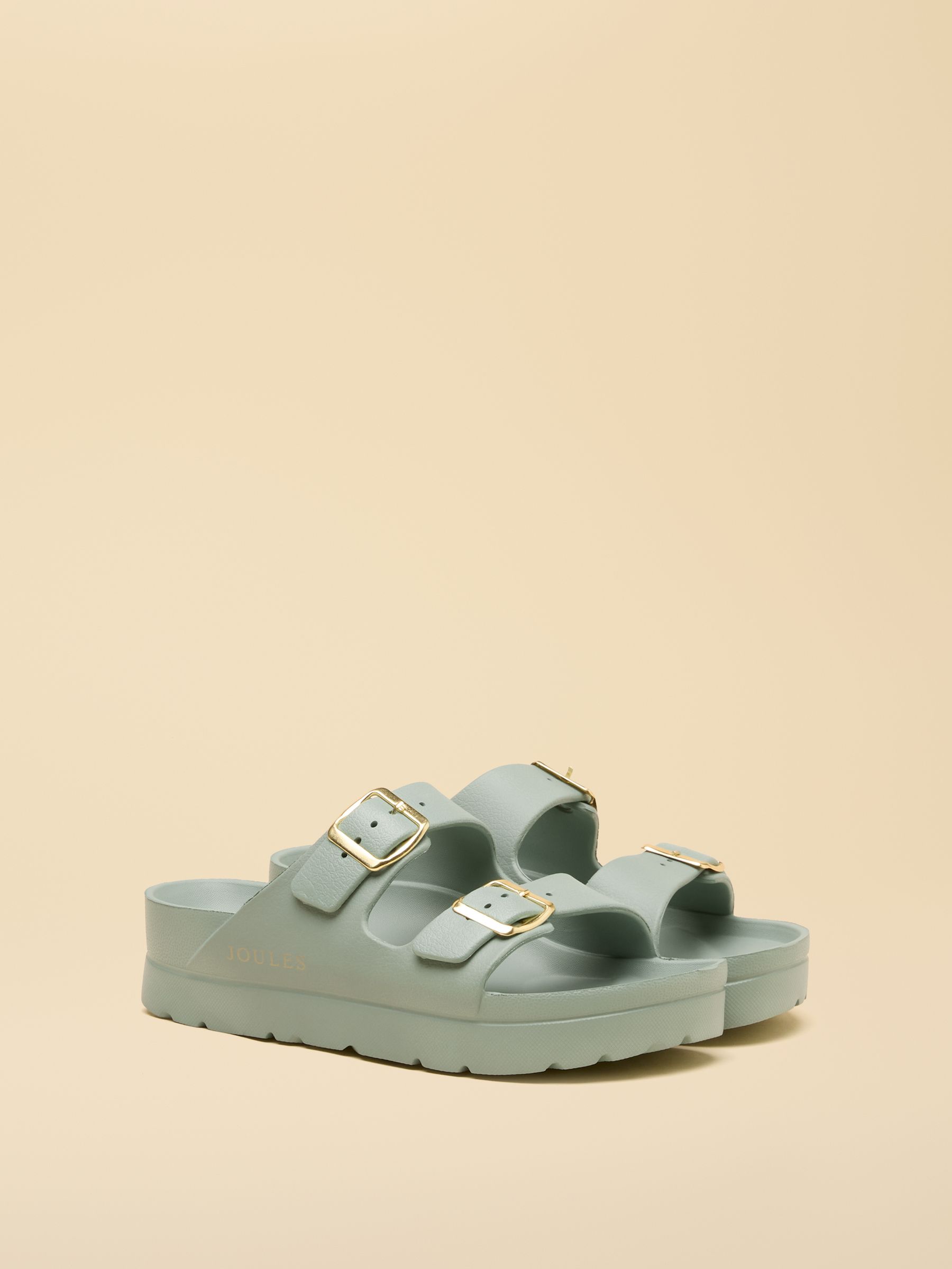 Sage Green Chunky Platform Sunseeker Double Buckle Sliders - Image 1 of 6