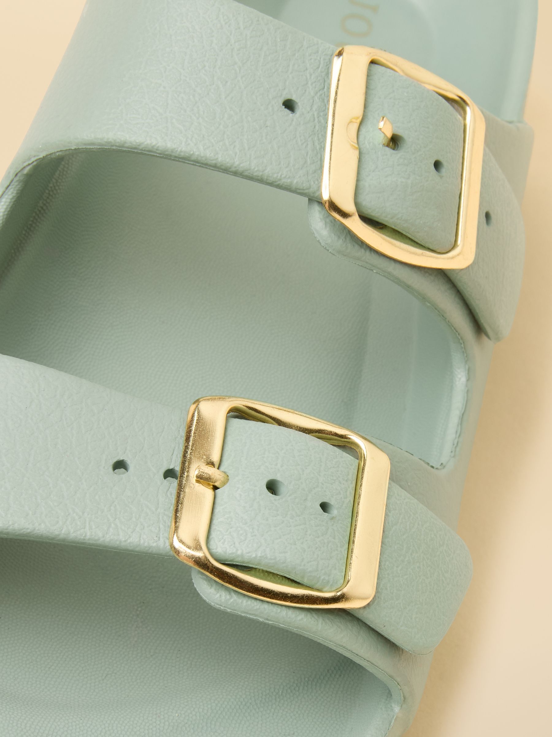Sage Green Chunky Platform Sunseeker Double Buckle Sliders - Image 6 of 6