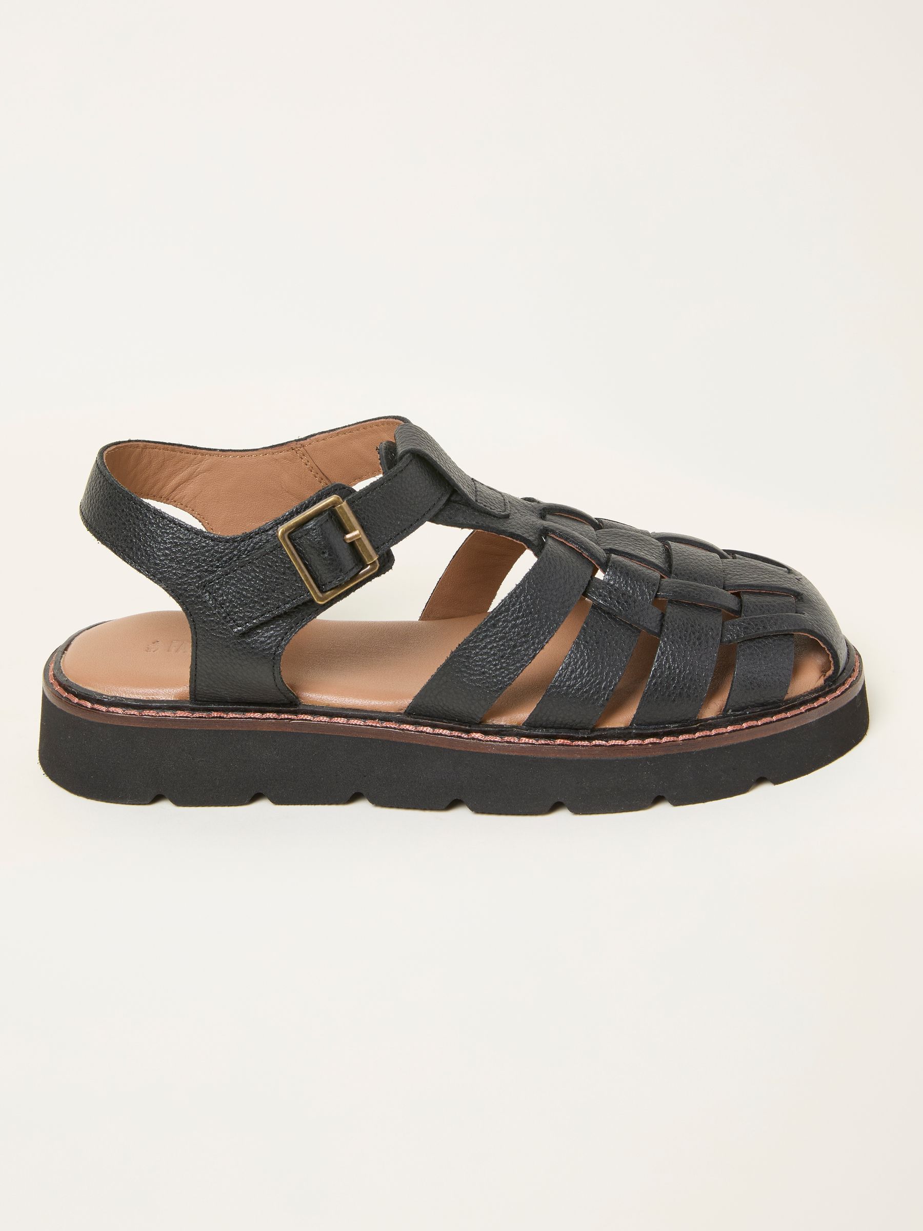 Black Cali Leather Fisherman Sandal Wide Fit - Image 1 of 3