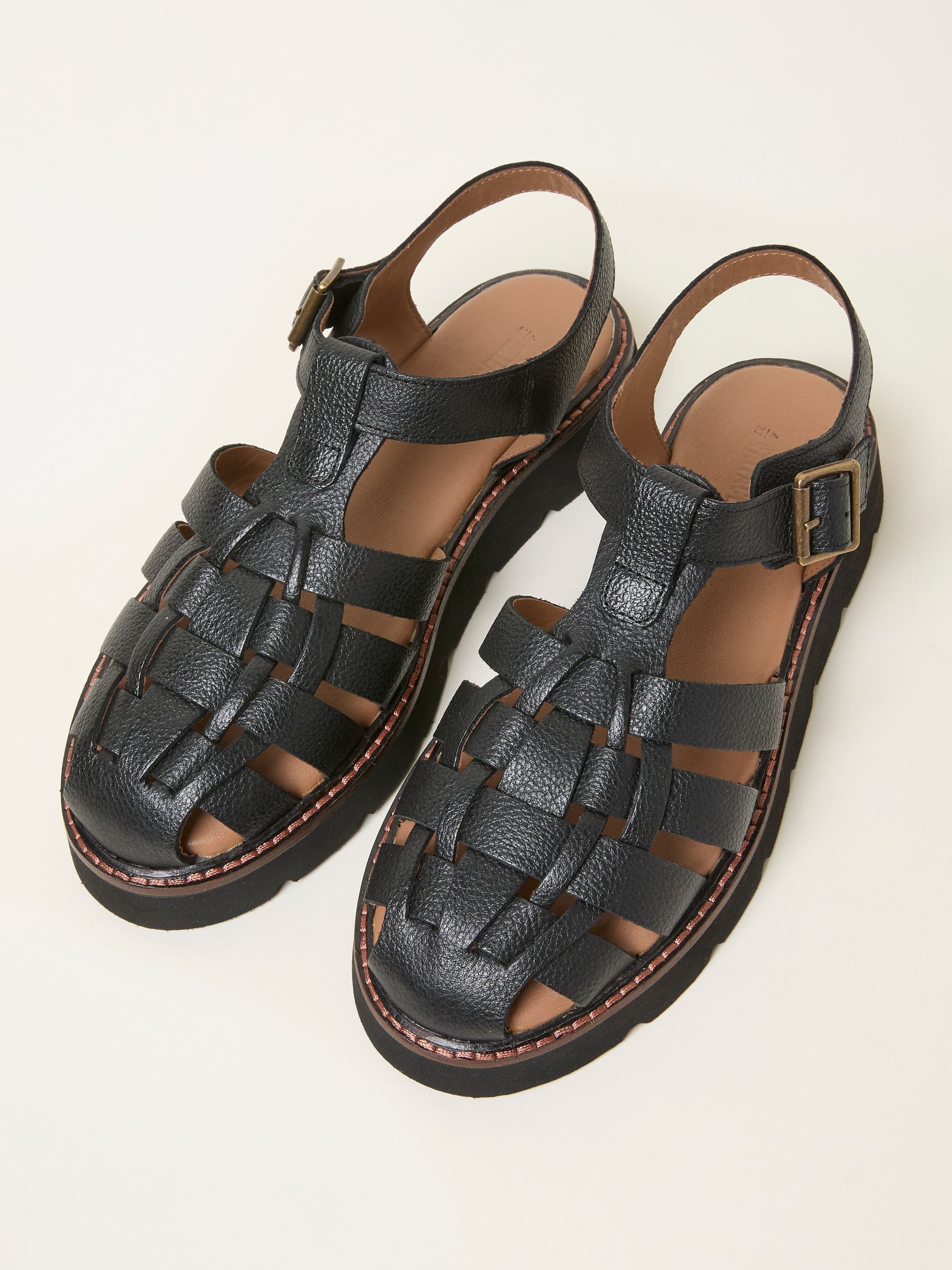 Black Cali Leather Fisherman Sandal Wide Fit - Image 3 of 3
