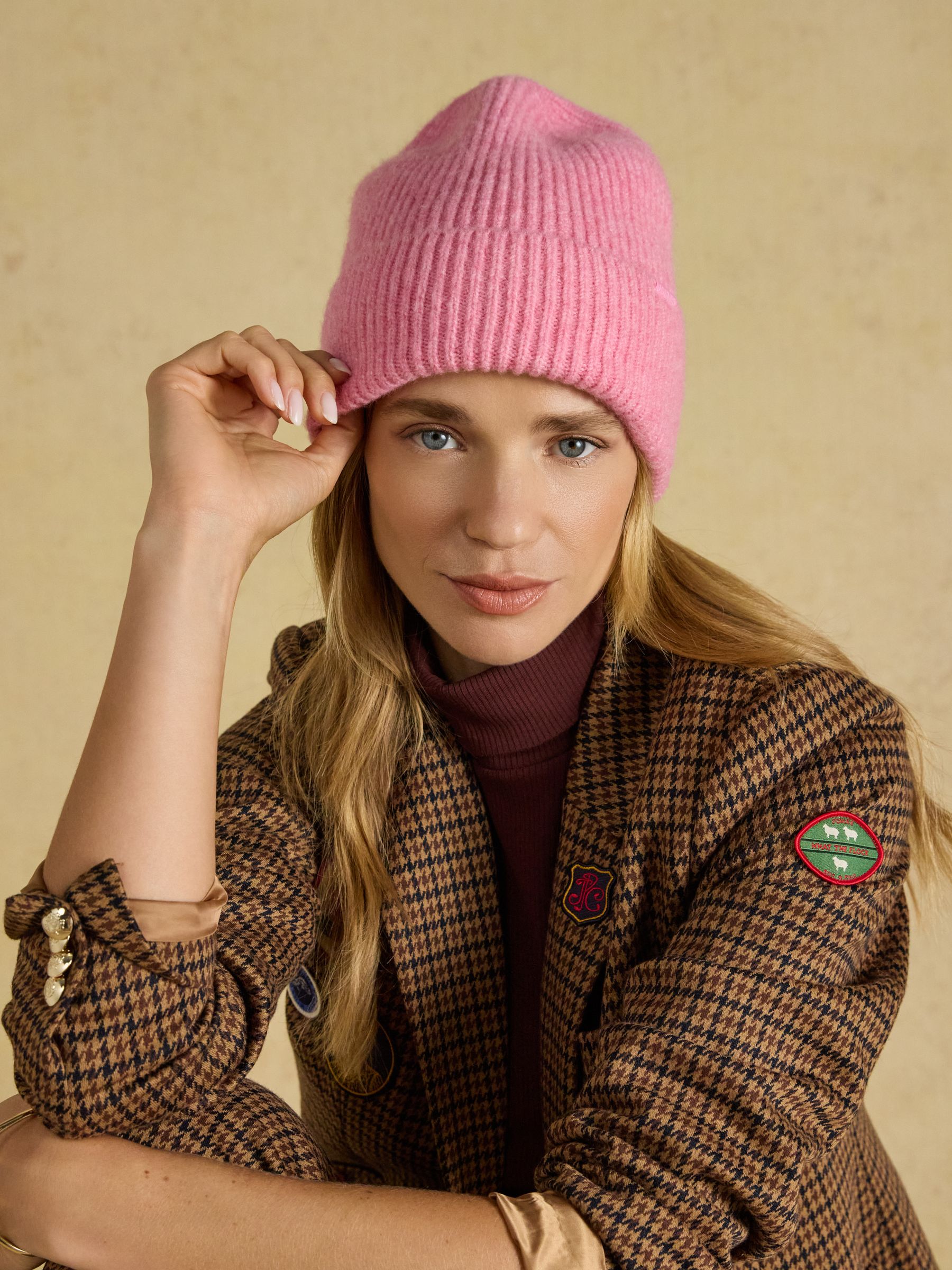 Fine Knit Pink Beanie Hat - Image 1 of 4 Fine Knit Pink Beanie Hat - Image 1 of 4