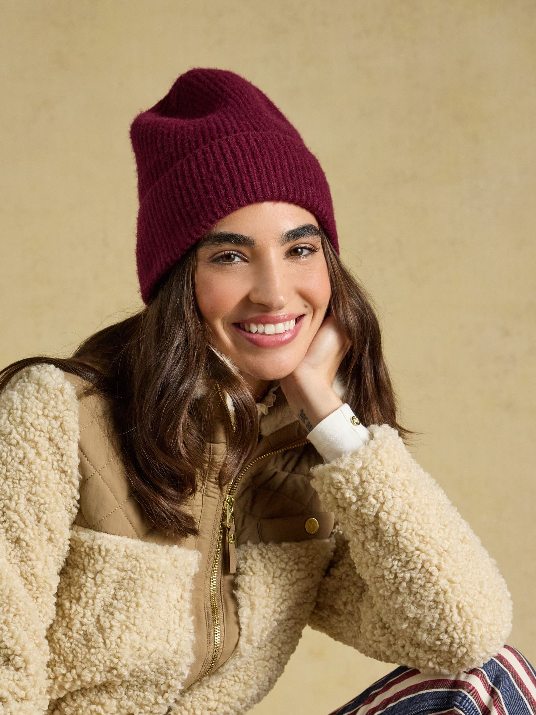 Fine Knit Berry Red Beanie Hat - Image 1 of 6 Fine Knit Berry Red Beanie Hat - Image 1 of 6