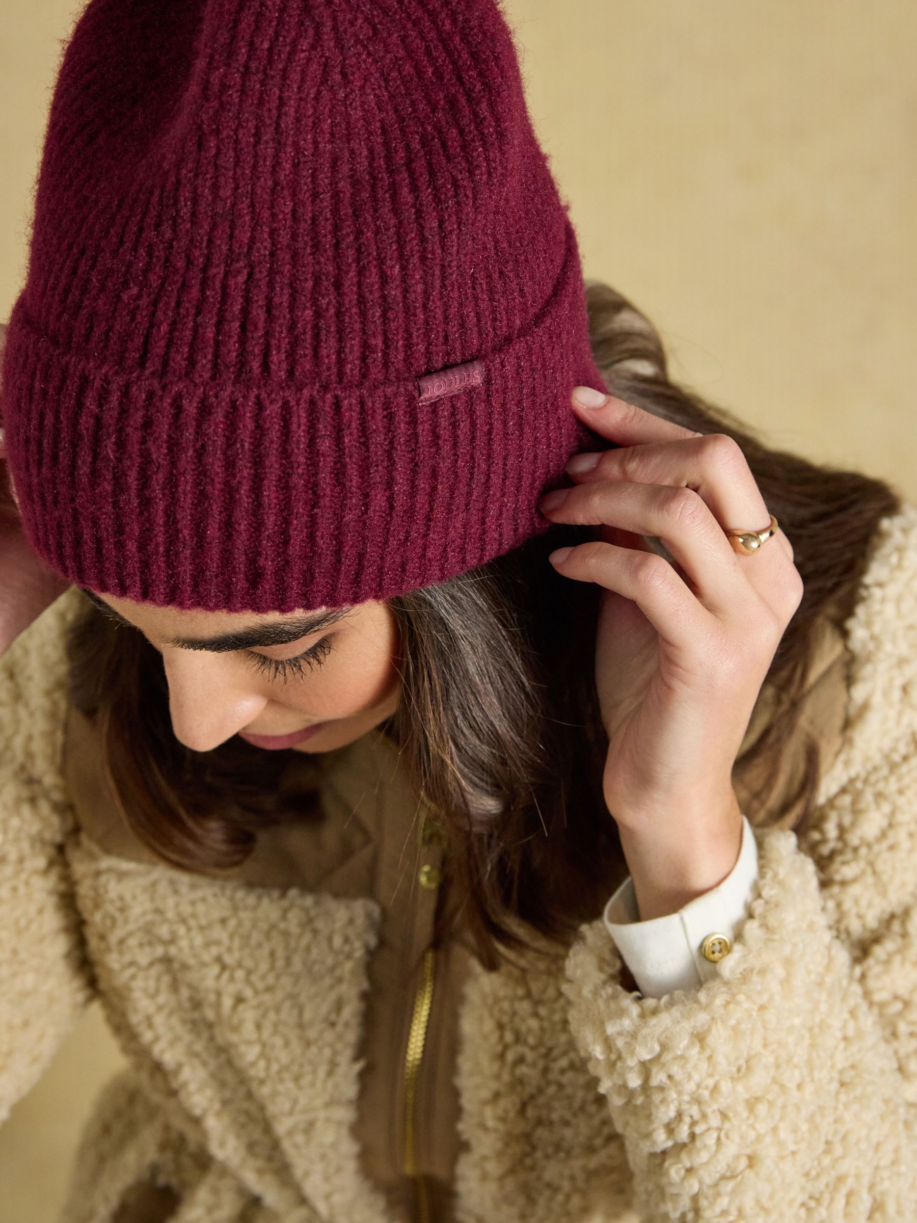 Fine Knit Berry Red Beanie Hat - Image 3 of 6